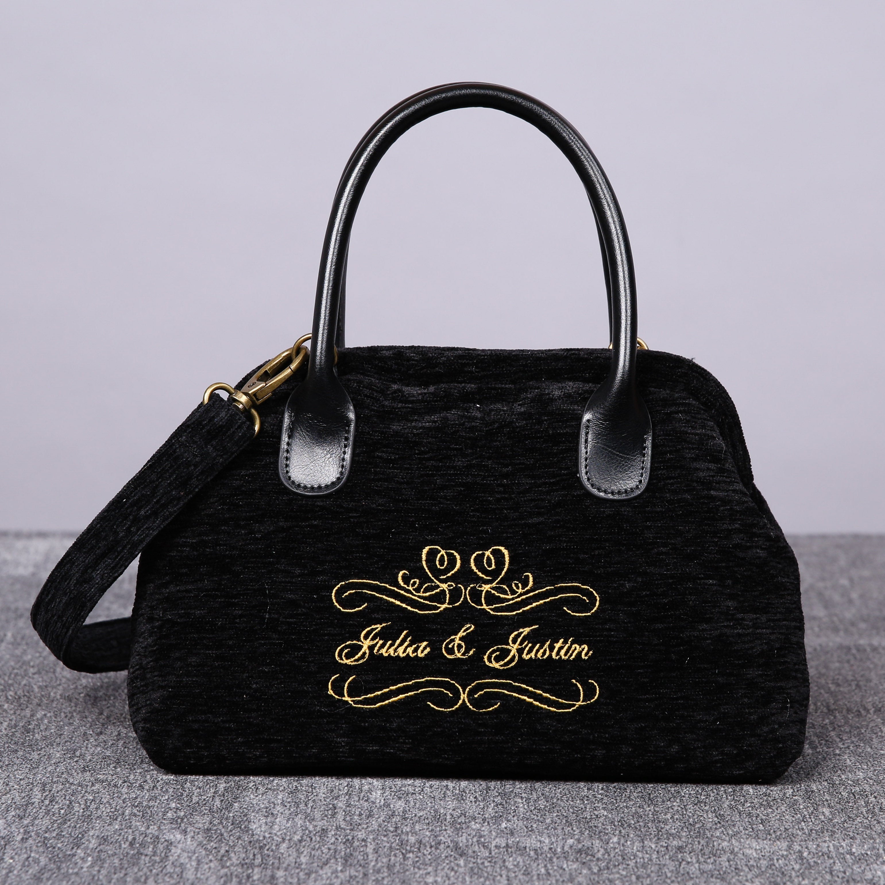 Luxury Monogrammed Black Satchels carpet bag MCW Handmade main