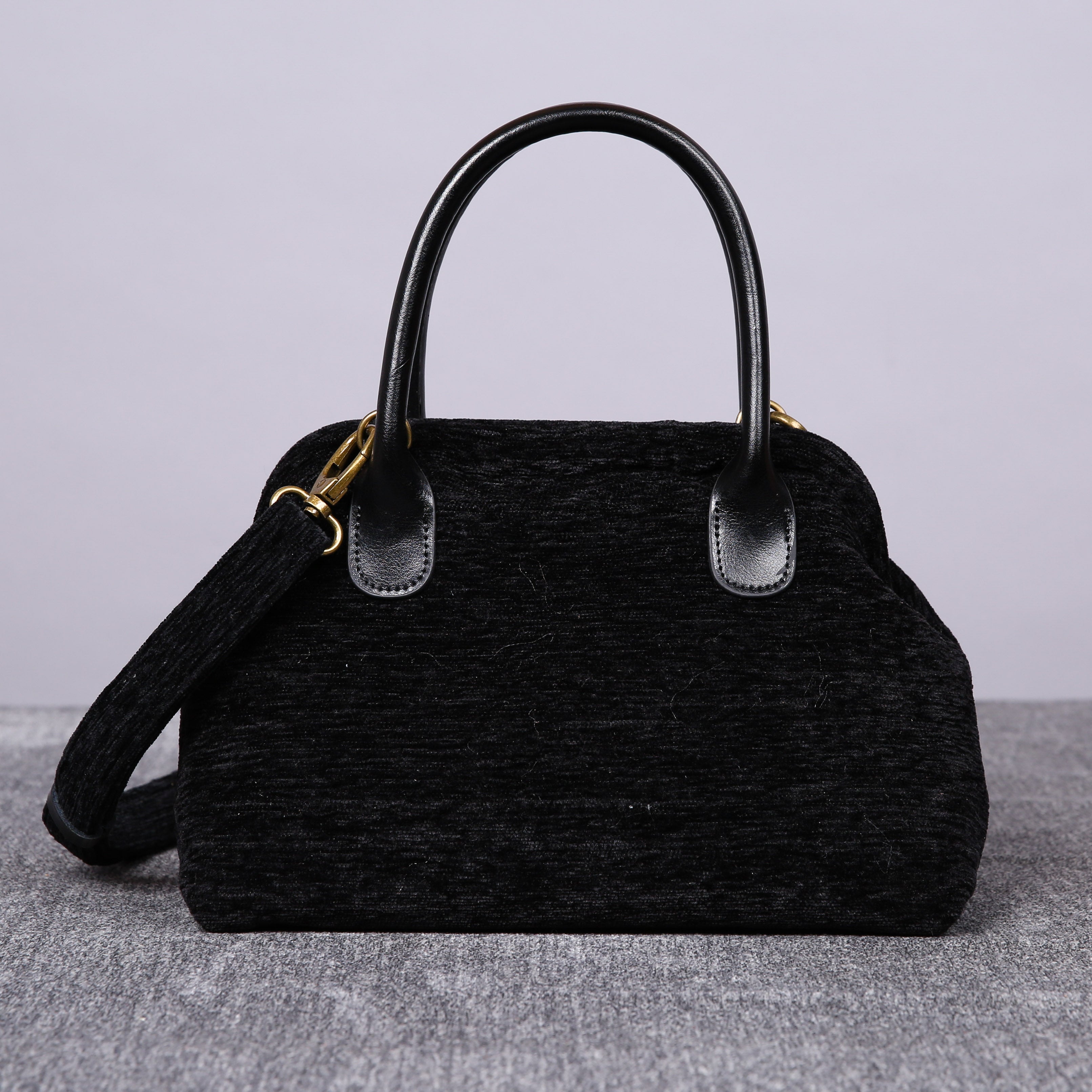 Luxury Monogrammed Black Satchels carpet bag MCW Handmade back