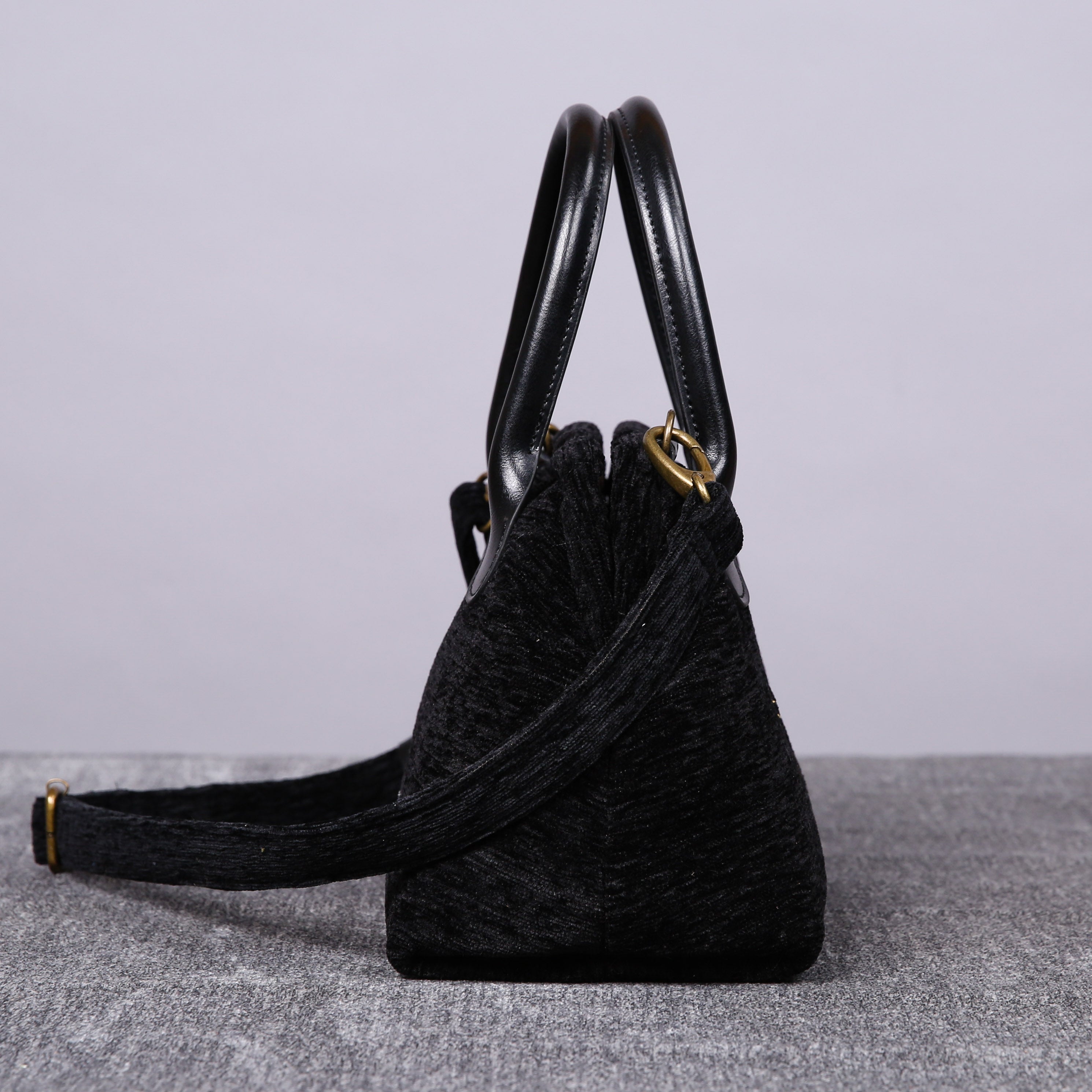 Luxury Monogrammed Black Satchels carpet bag MCW Handmade side