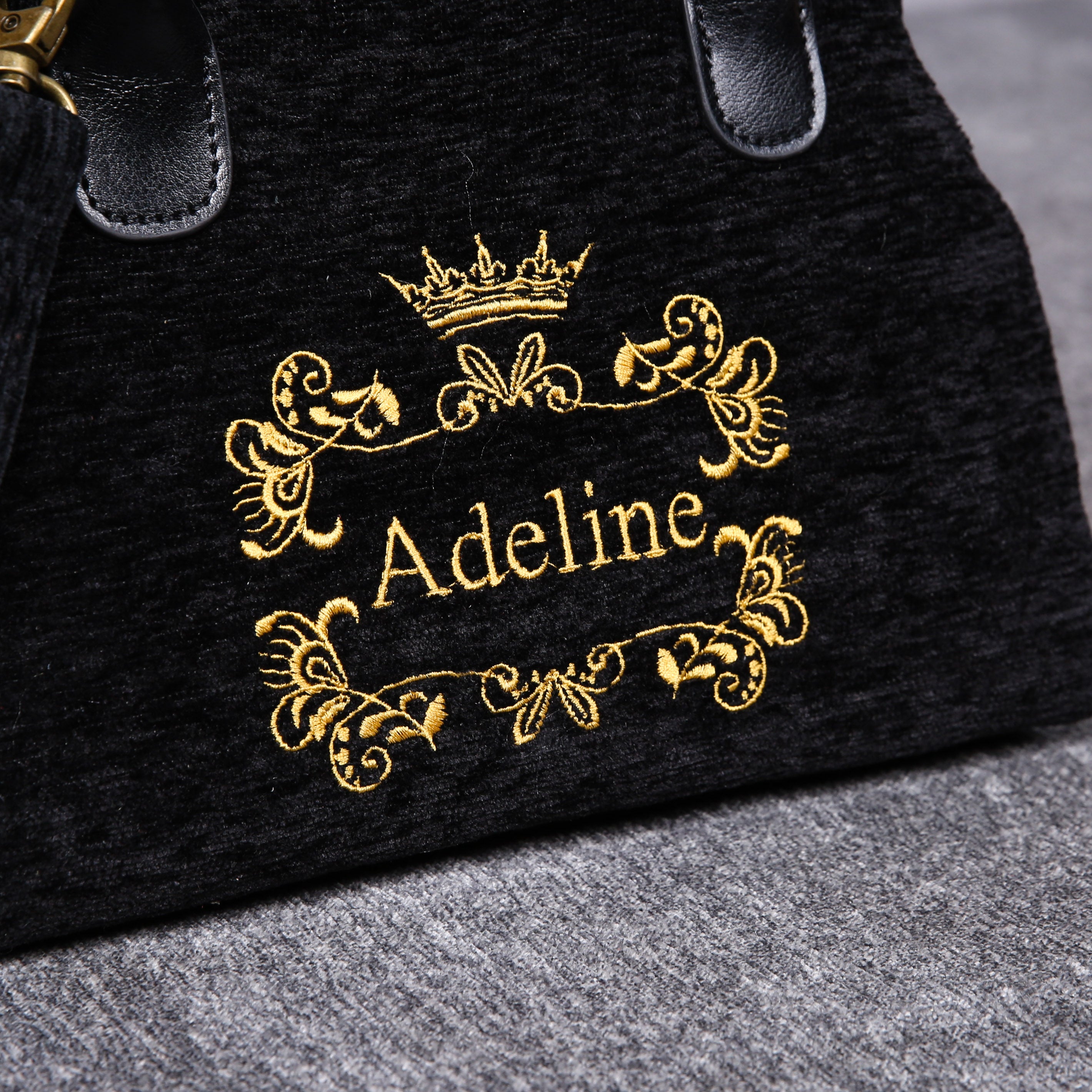 Luxury Monogrammed Black Satchels carpet bag MCW Handmade detail-1