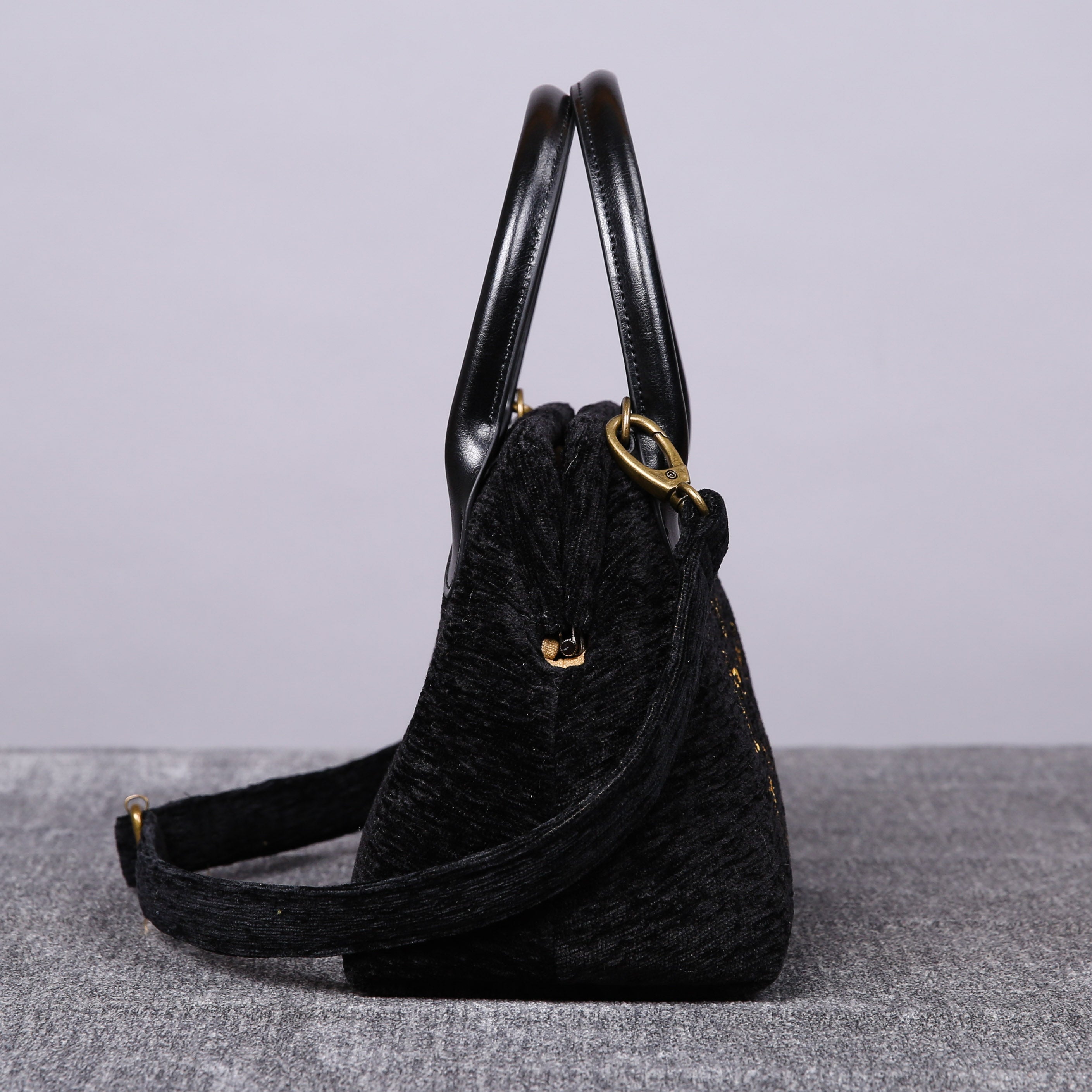 Luxury Monogrammed Black Satchels carpet bag MCW Handmade side