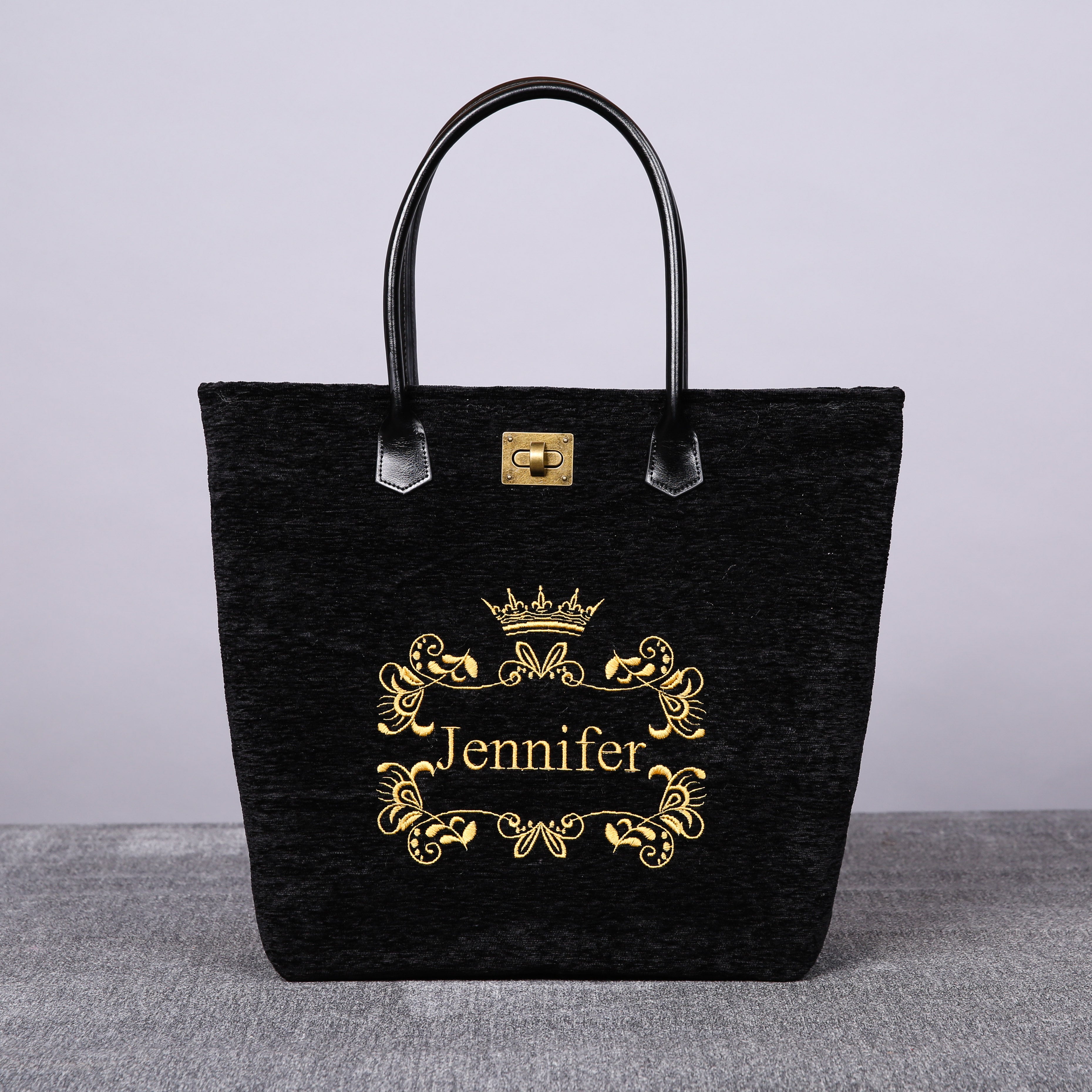 Luxury Monogrammed Black Tote carpet bag MCW Handmade main