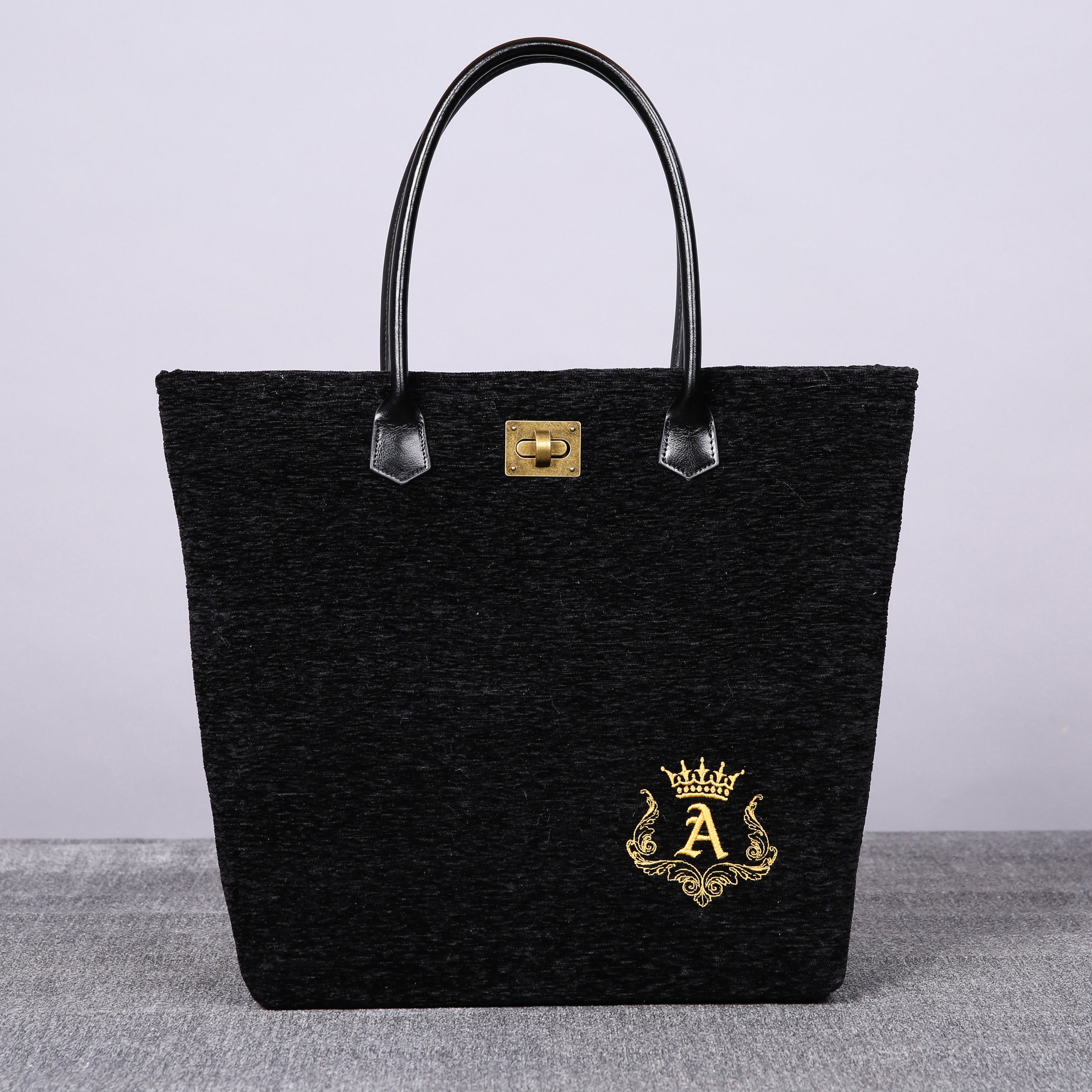 Luxury Monogrammed Black Tote carpet bag MCW Handmade main