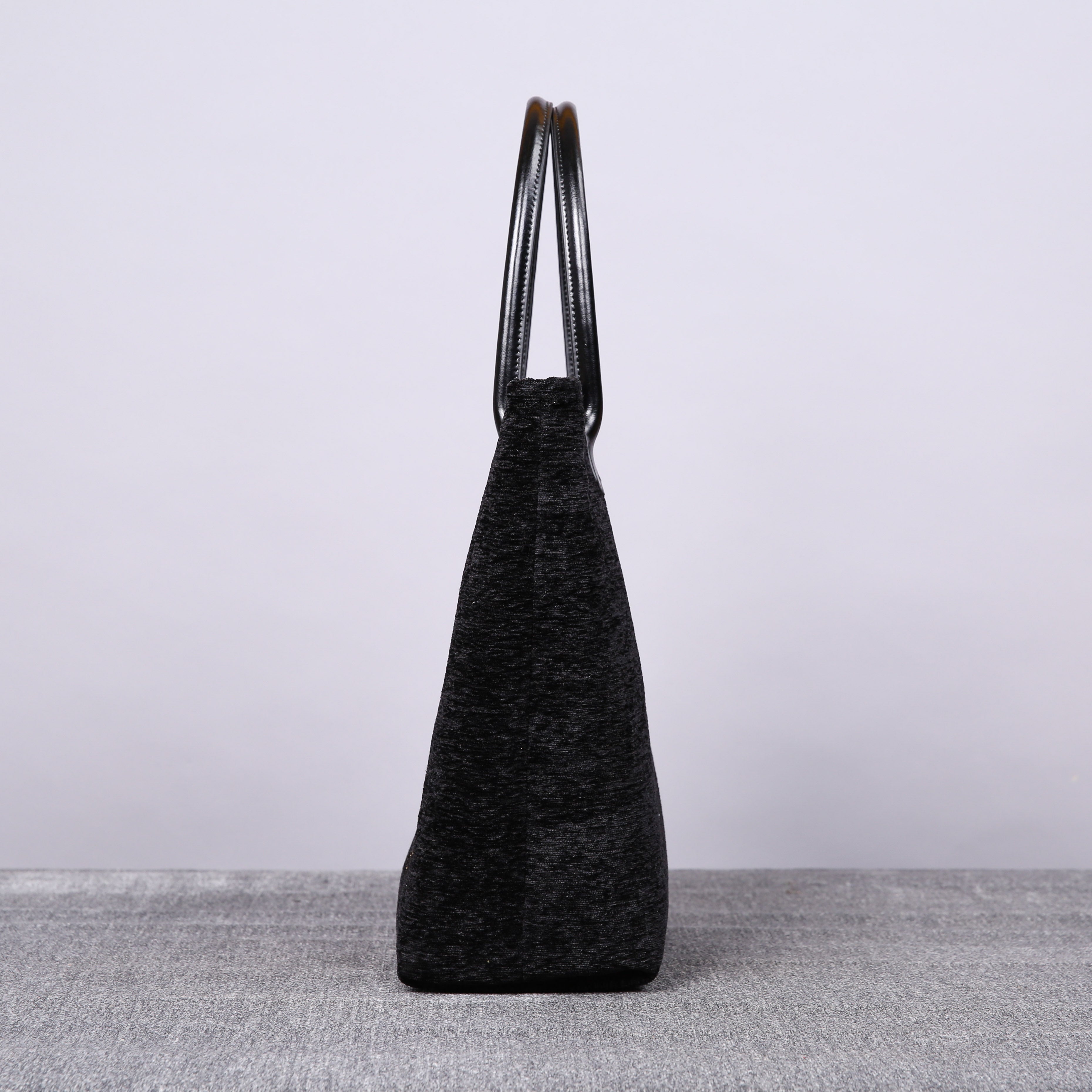 Luxury Monogrammed Black Tote carpet bag MCW Handmade side