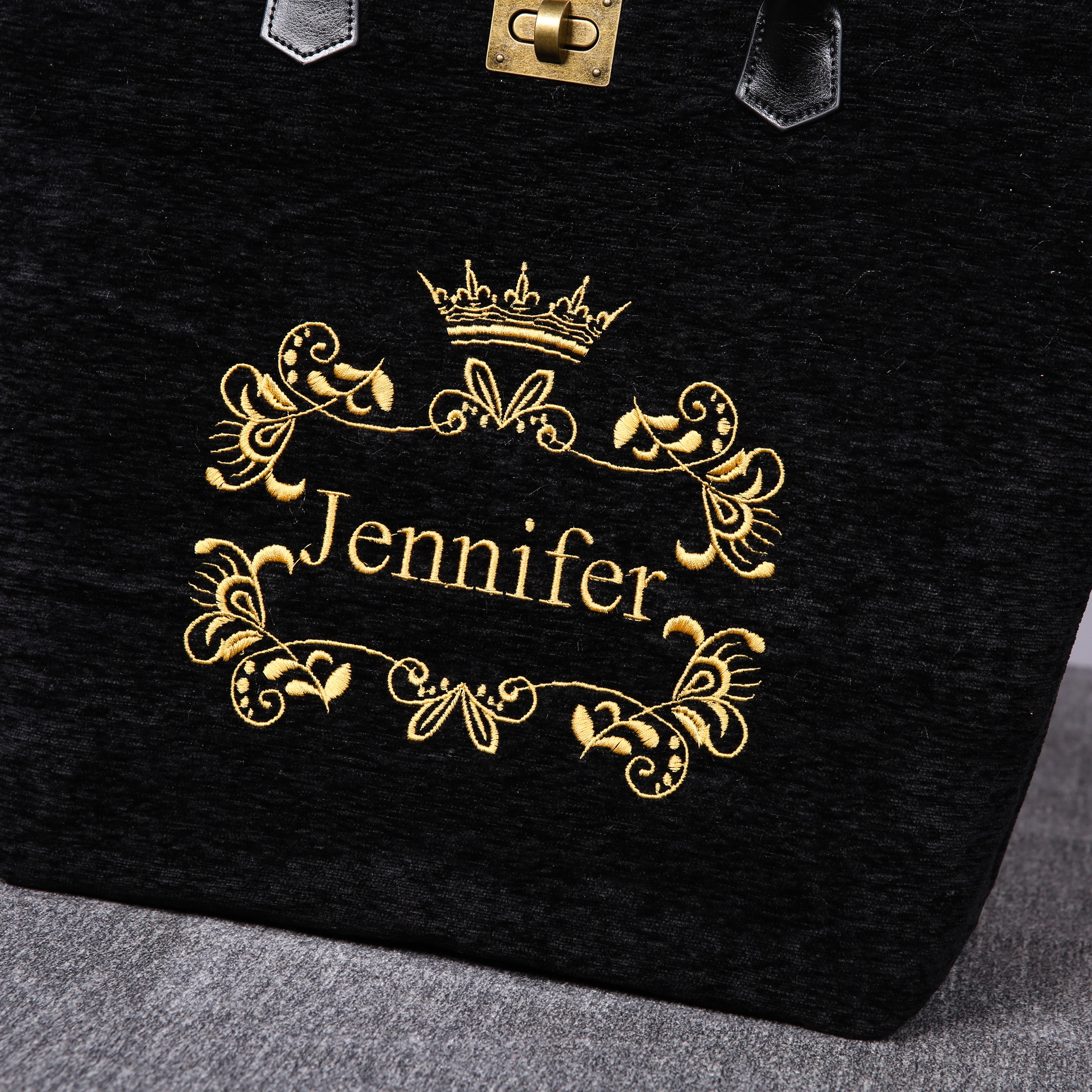 Luxury Monogrammed Black Tote carpet bag MCW Handmade detail-2