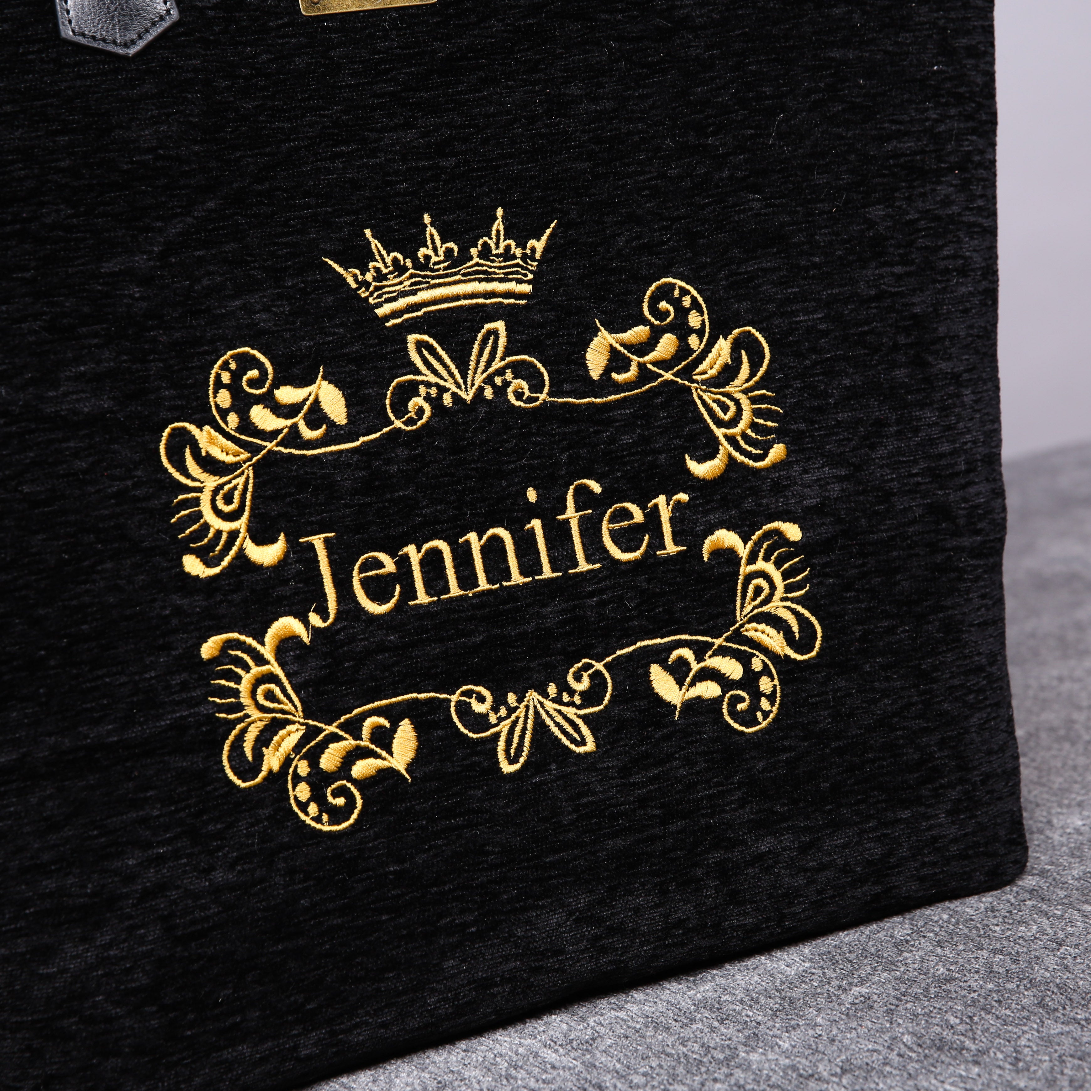 Luxury Monogrammed Black Tote carpet bag MCW Handmade detail-3