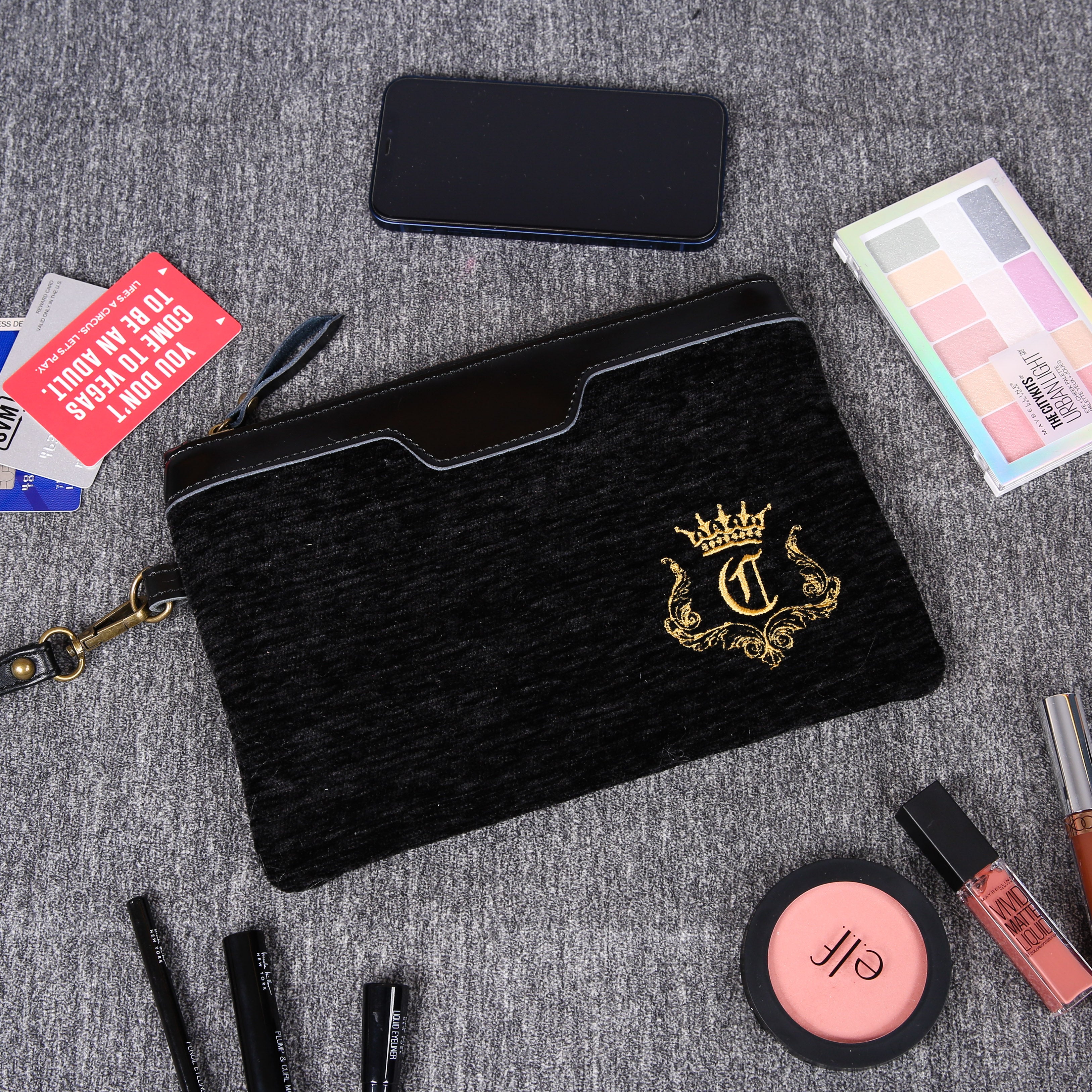 Luxury Monogrammed Black Clutch carpet bag MCW Handmade main