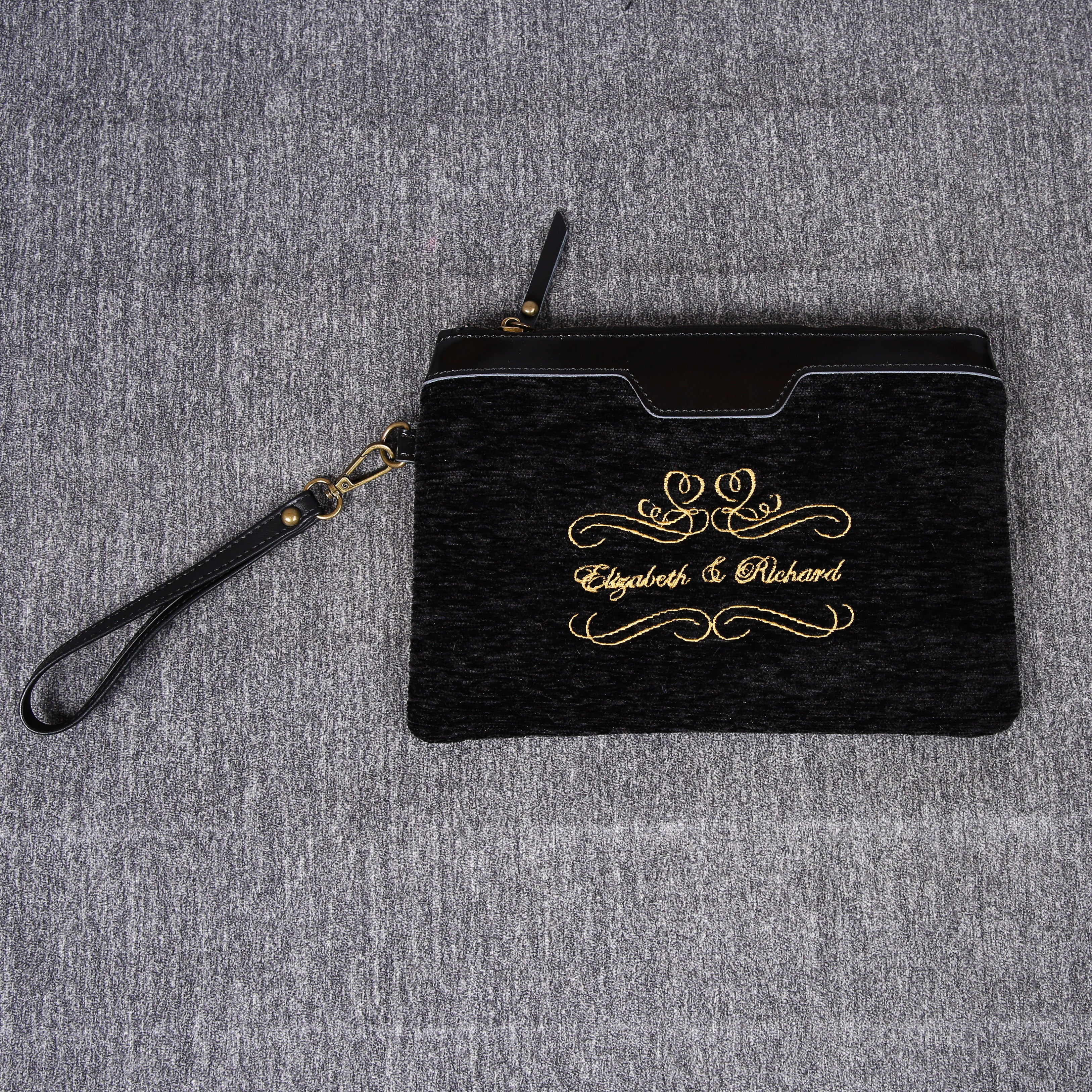 Luxury Monogrammed Black Clutch carpet bag MCW Handmade front