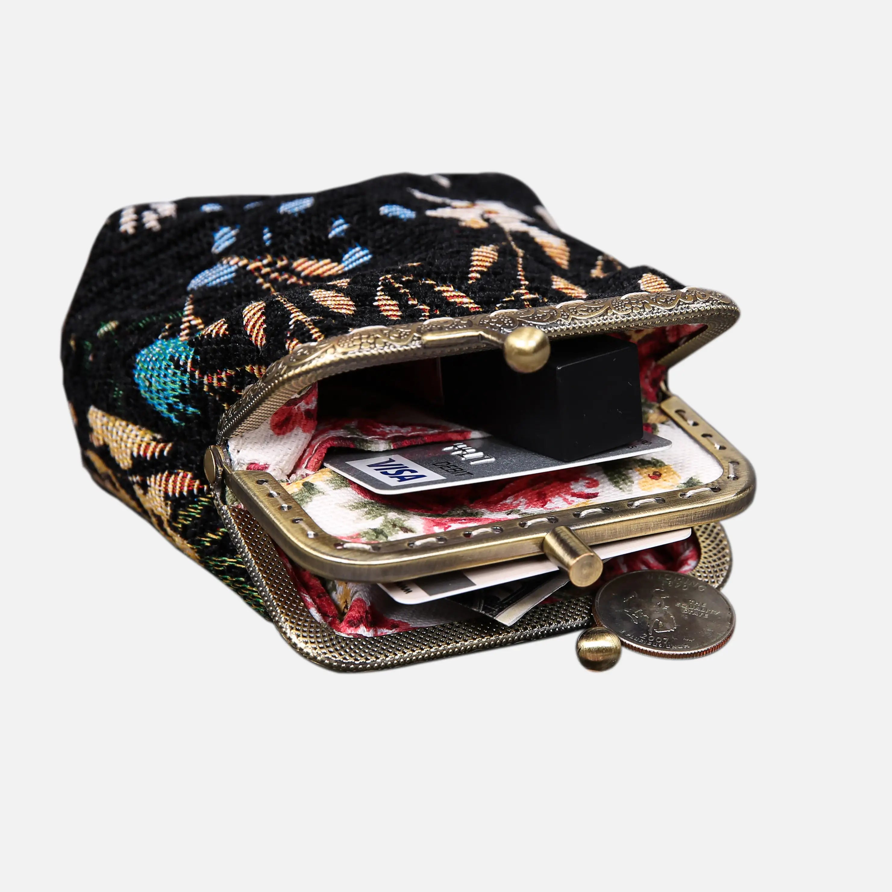 Night Garden Double Kiss Clasp Coin Purse of America in use-3