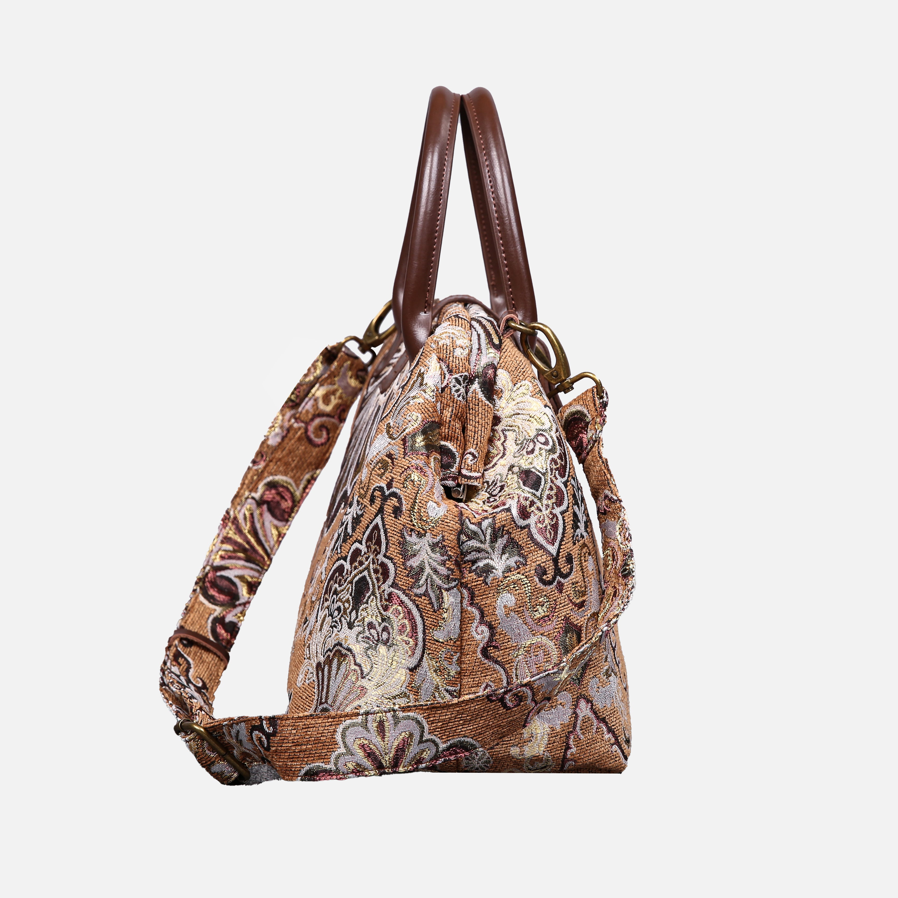 Nostalgia Brown Carpet Handbag Purse carpet bag MCW Handmade of America side