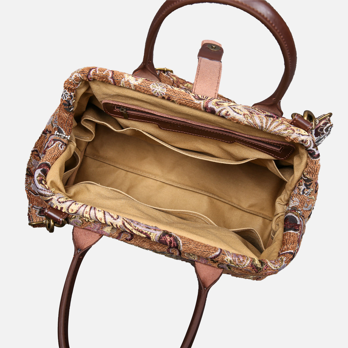 Nostalgia Brown Carpet Handbag Purse carpet bag MCW Handmade of America open