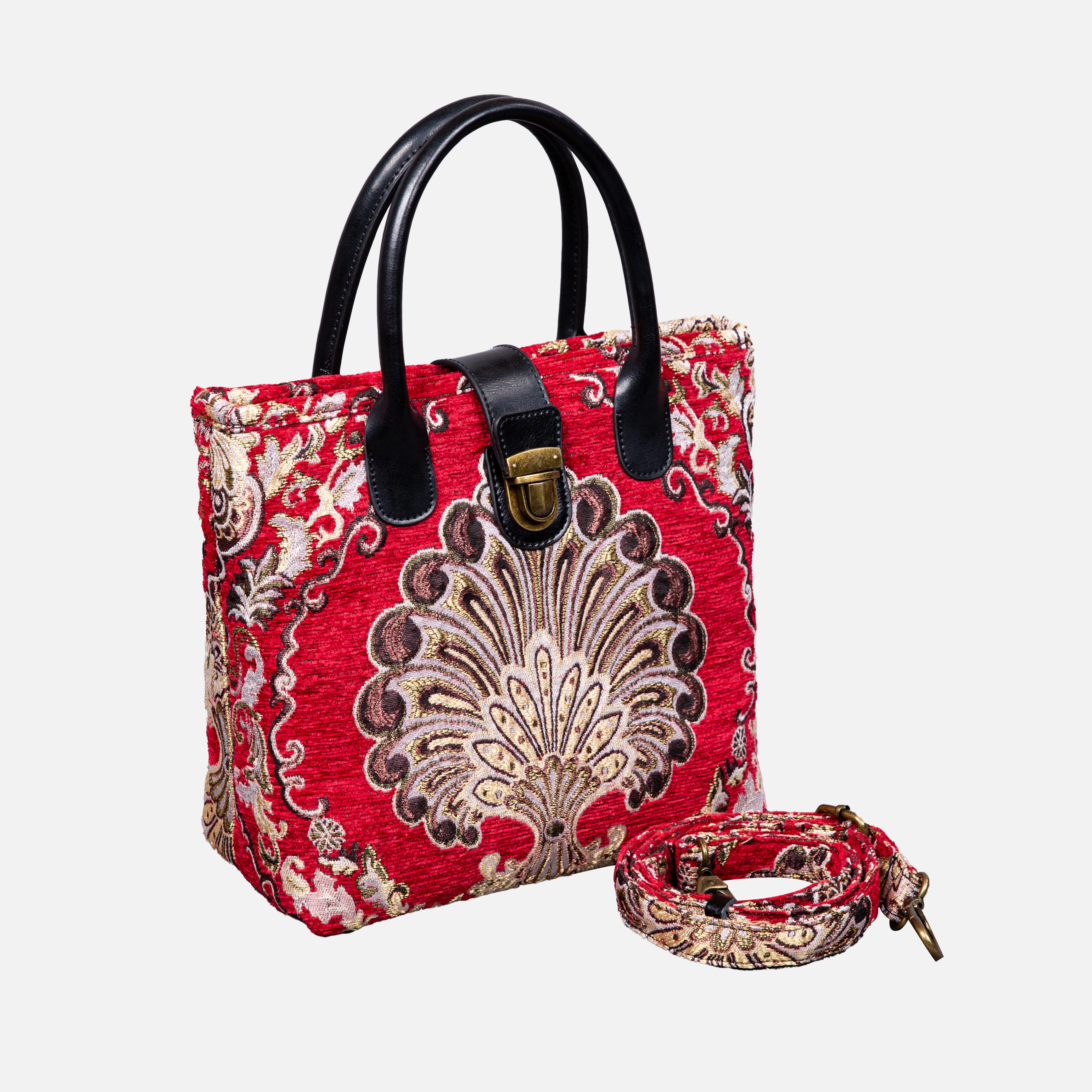 Nostalgia Red Tuck Lock Carpet Satchel carpet bag MCW Handmade of America with strap