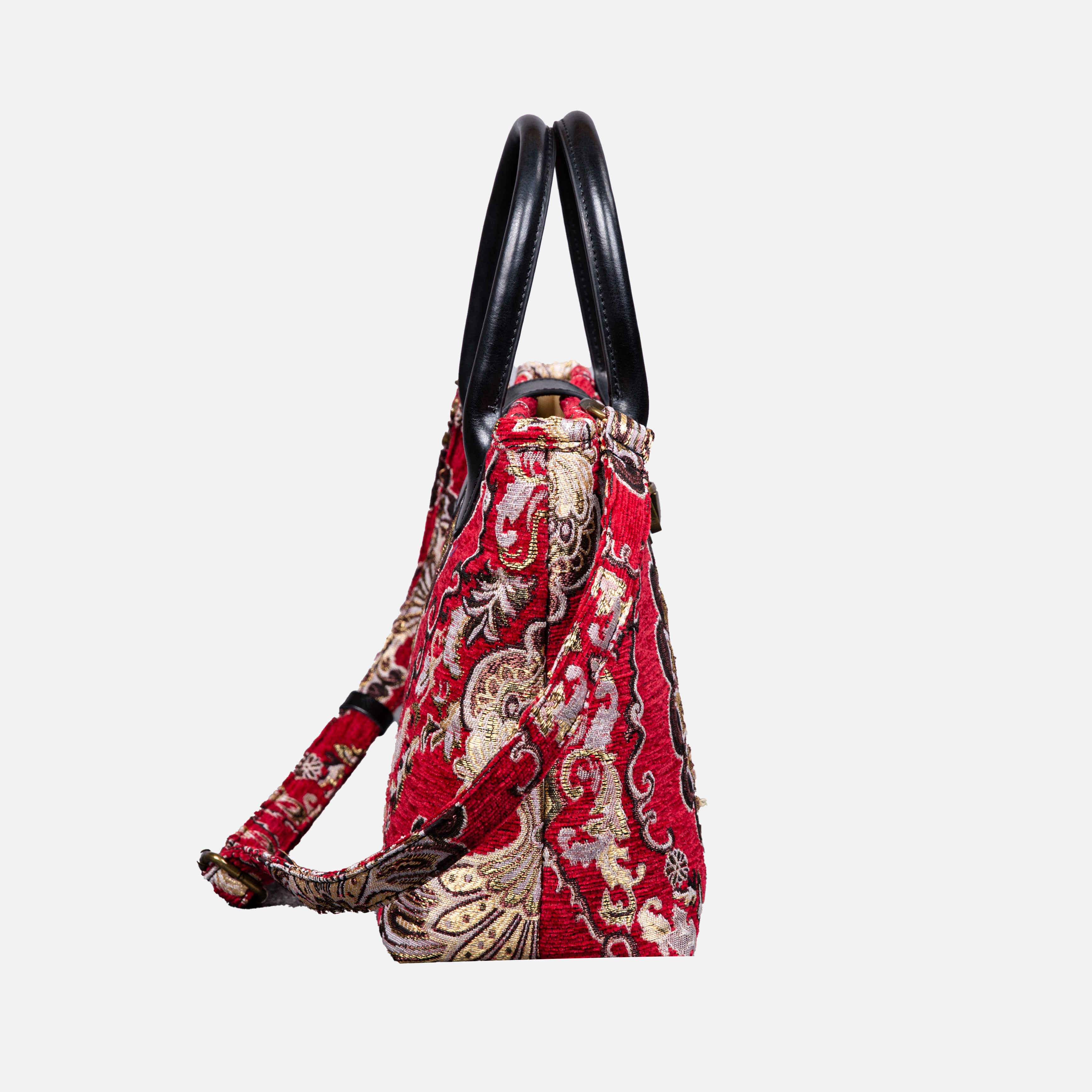 Nostalgia Red Tuck Lock Carpet Satchel carpet bag MCW Handmade of America side
