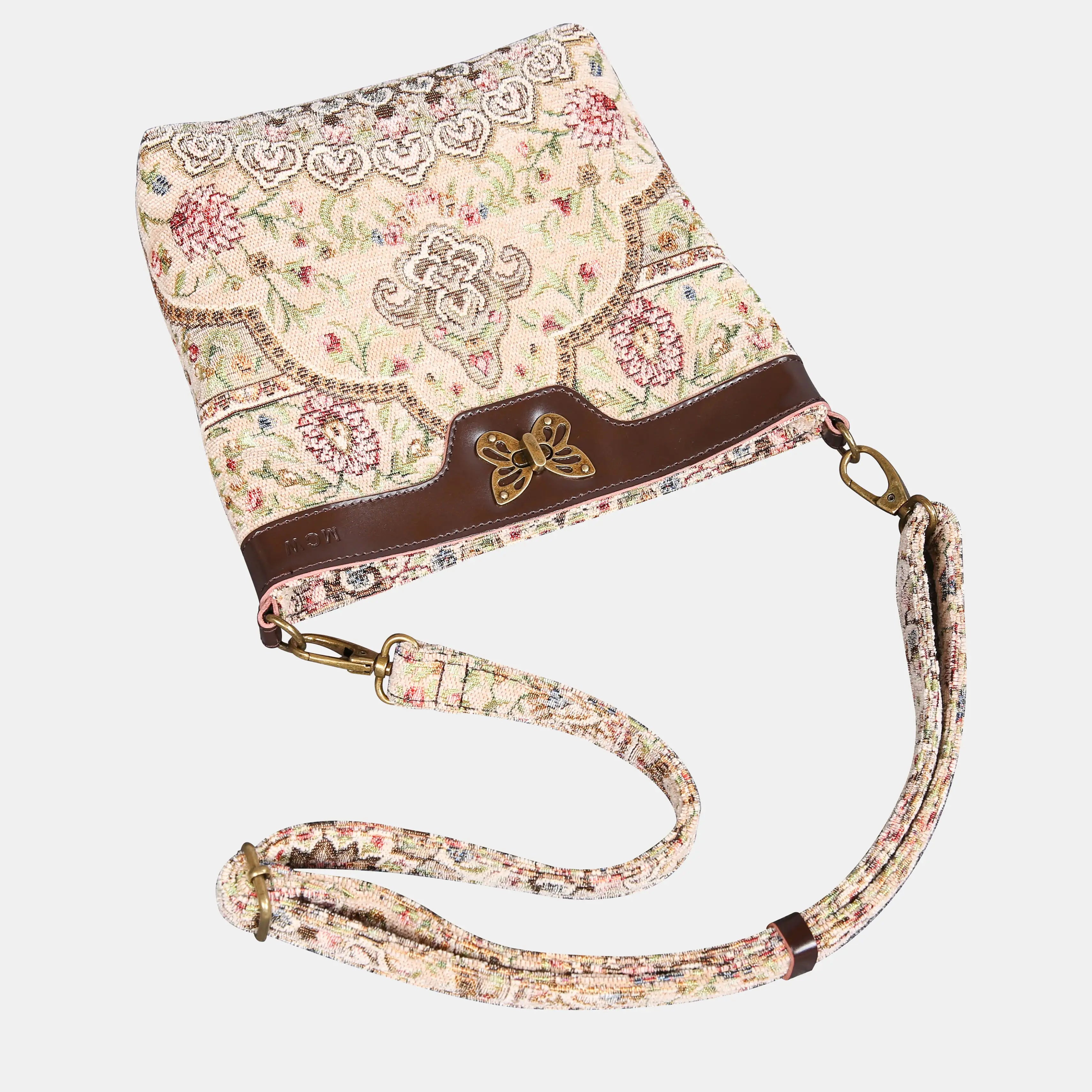 Oriental Beige Carpet Crossbody Bag carpet bag MCW Handmade of America lay flat