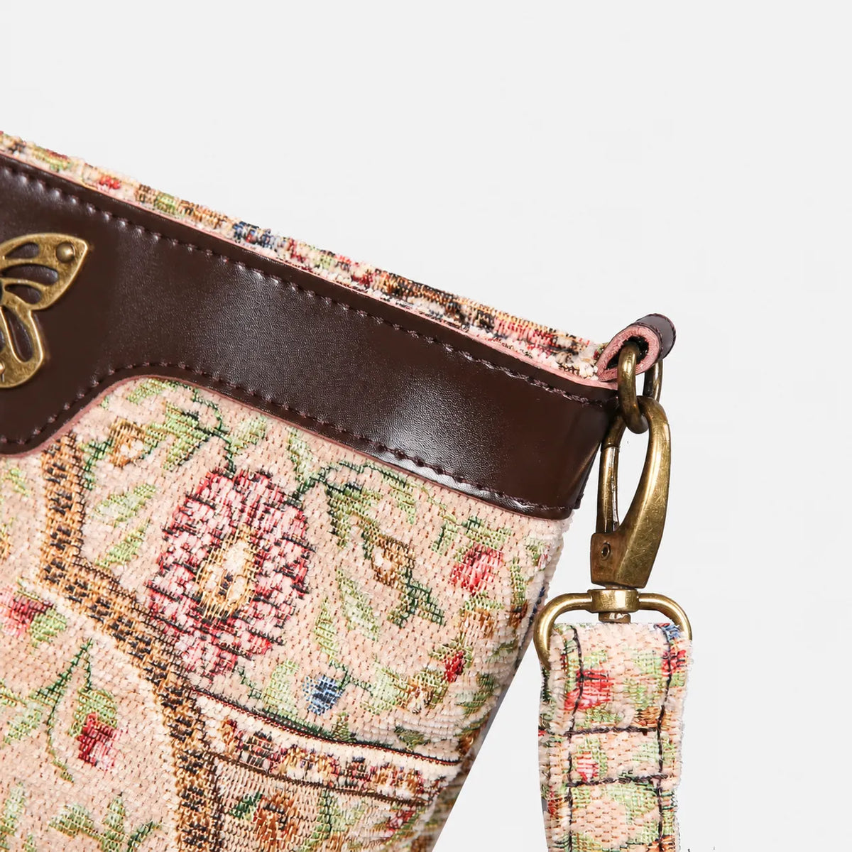 Oriental Beige Butterfly Crossbody Bag Carpetbag MCW Handmade of Americad details