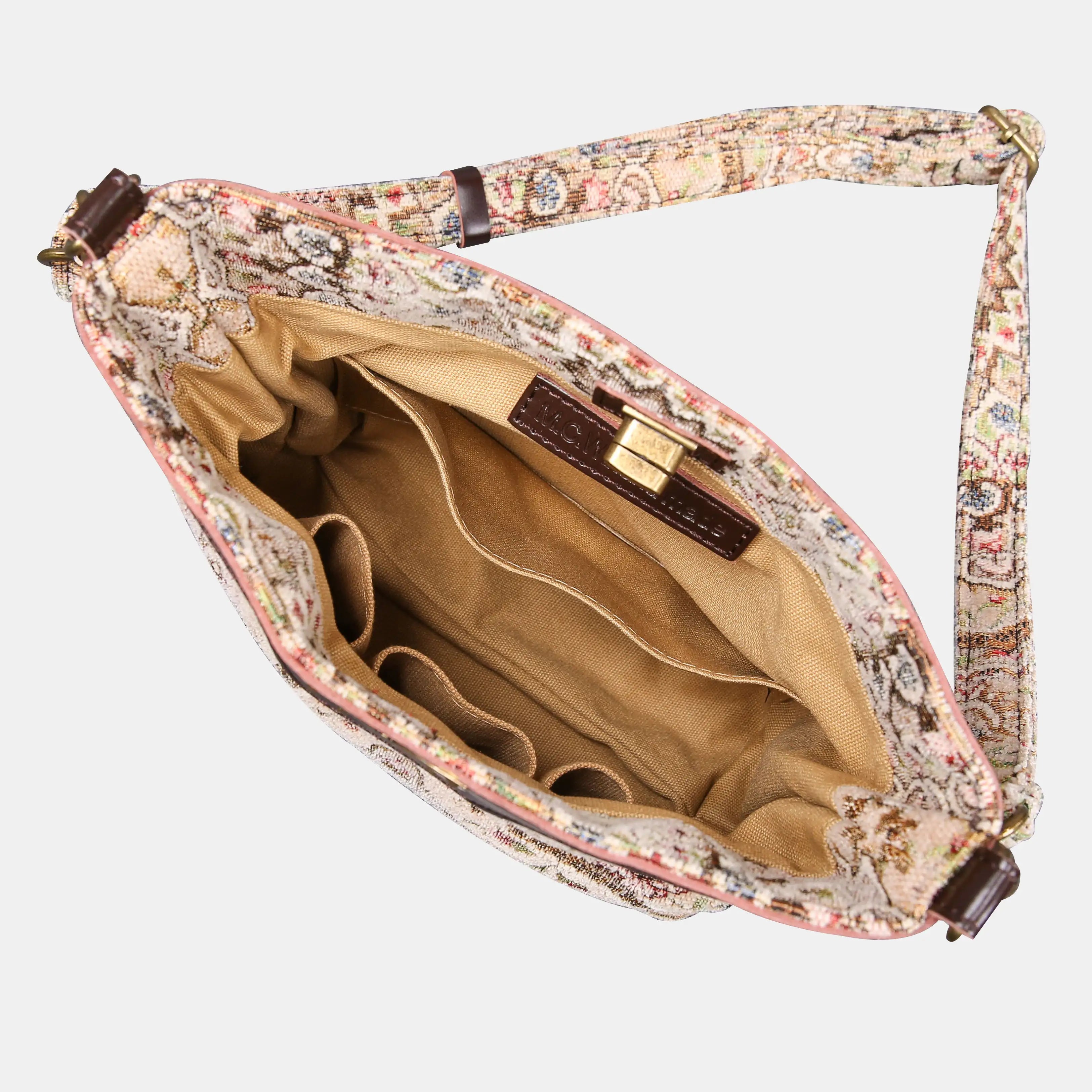 Oriental Beige Carpet Crossbody Bag carpet bag MCW Handmade of America inside