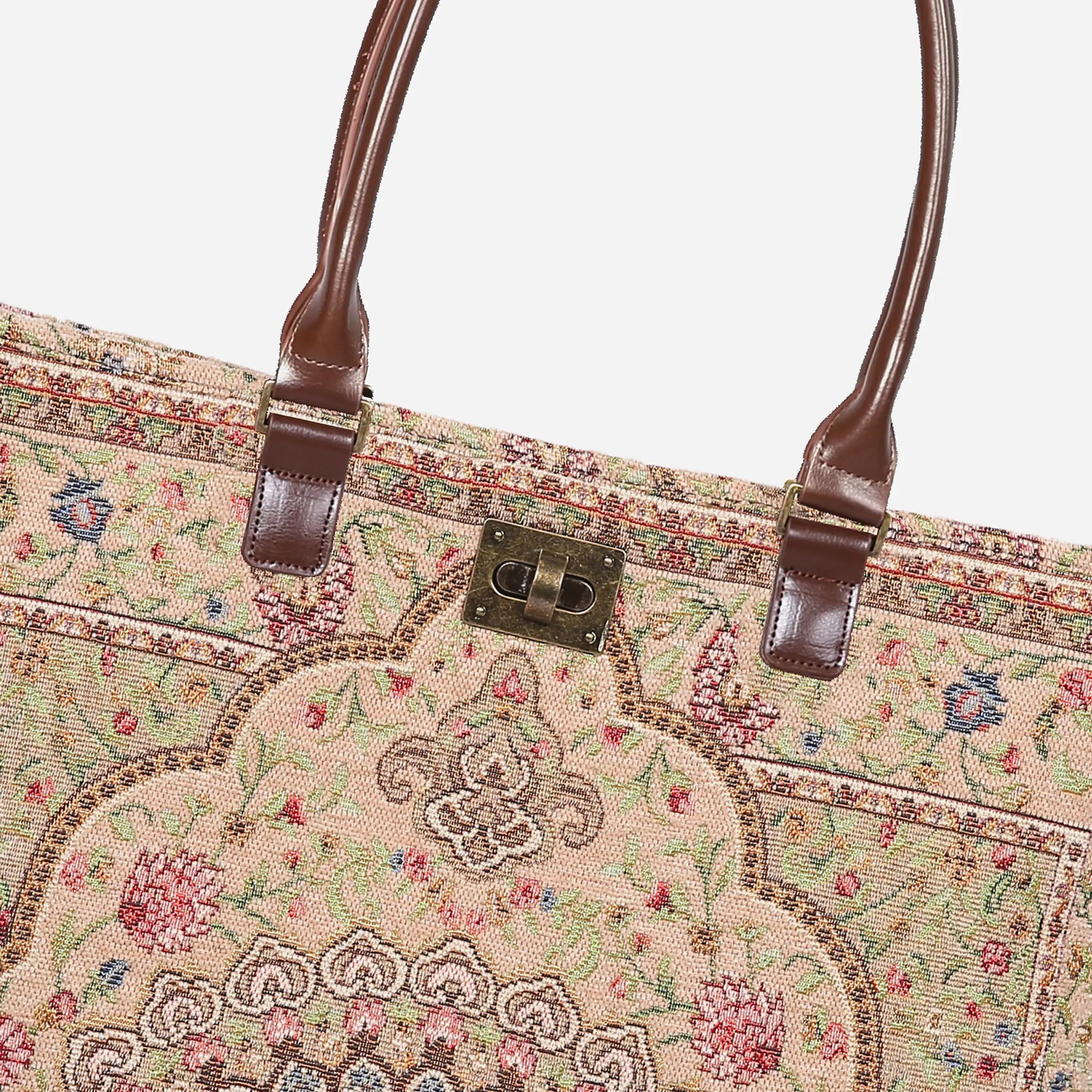 Oriental Beige Carpet Tote Shopper Carpetbag of America closure