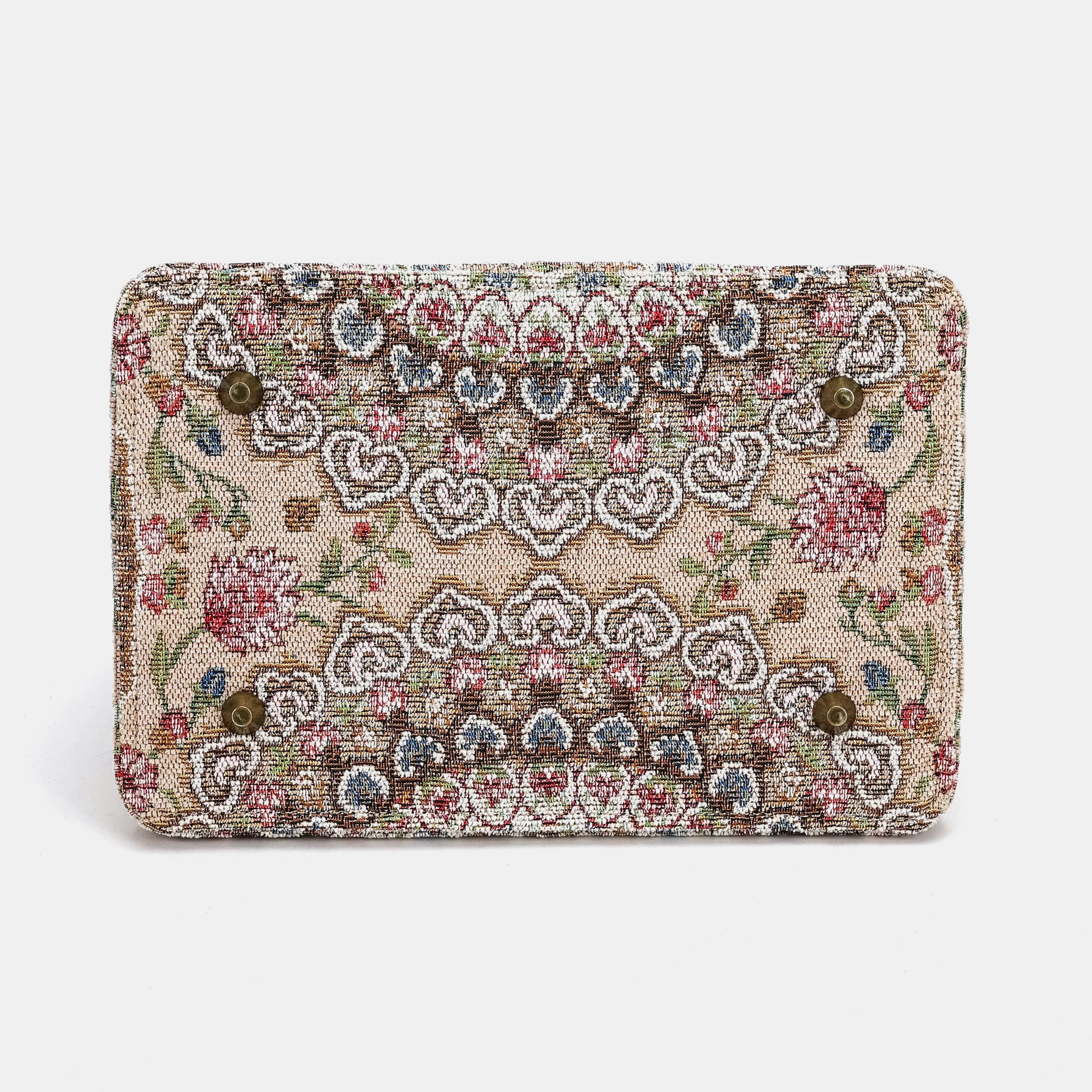 Oriental Beige Cecile Carpet Purse Gladstone Bag of America bottom