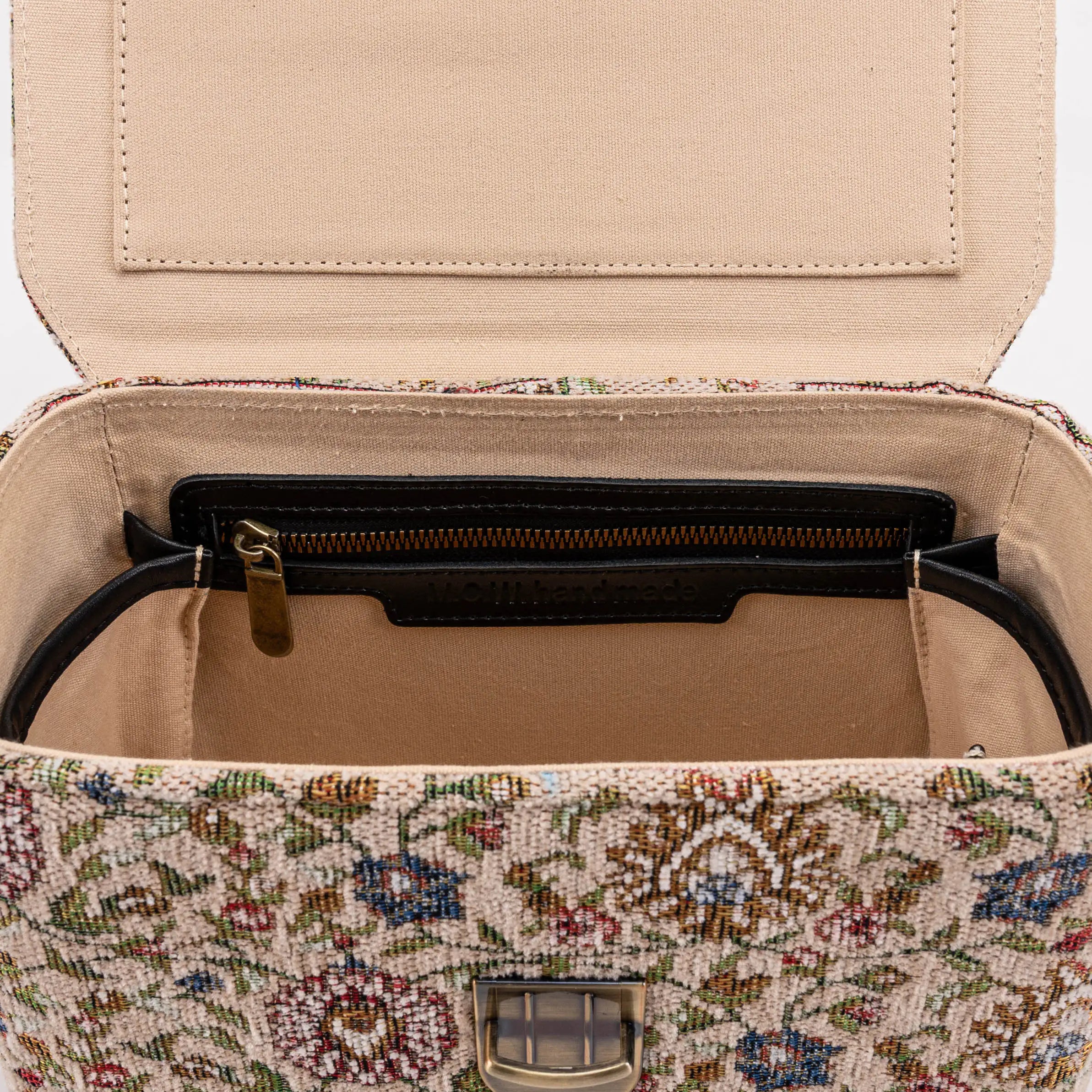 Oriental Beige Clara Medium Train Case Purse of America inside pocket
