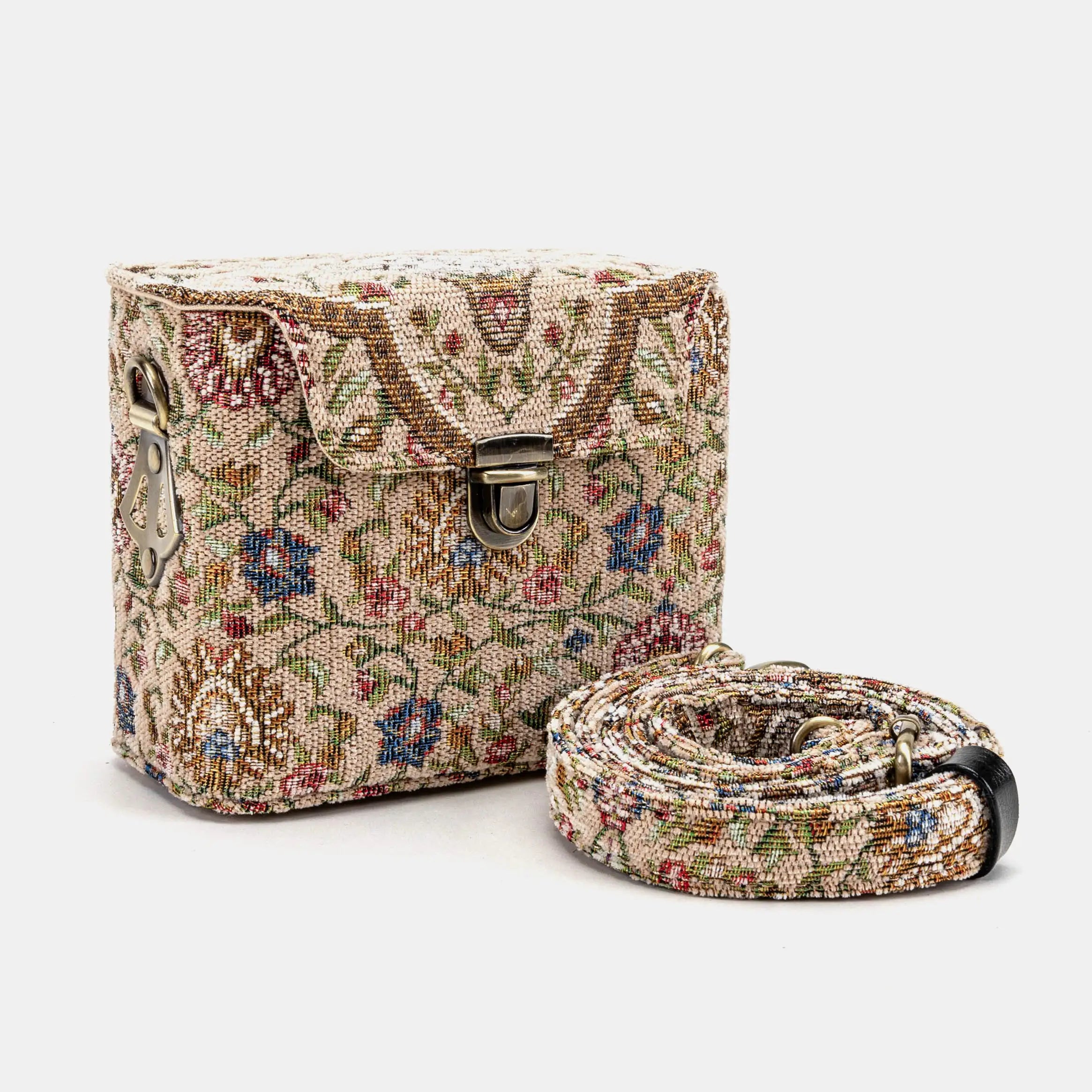 Oriental Beige Emma Small Train Case Crossbody with strap