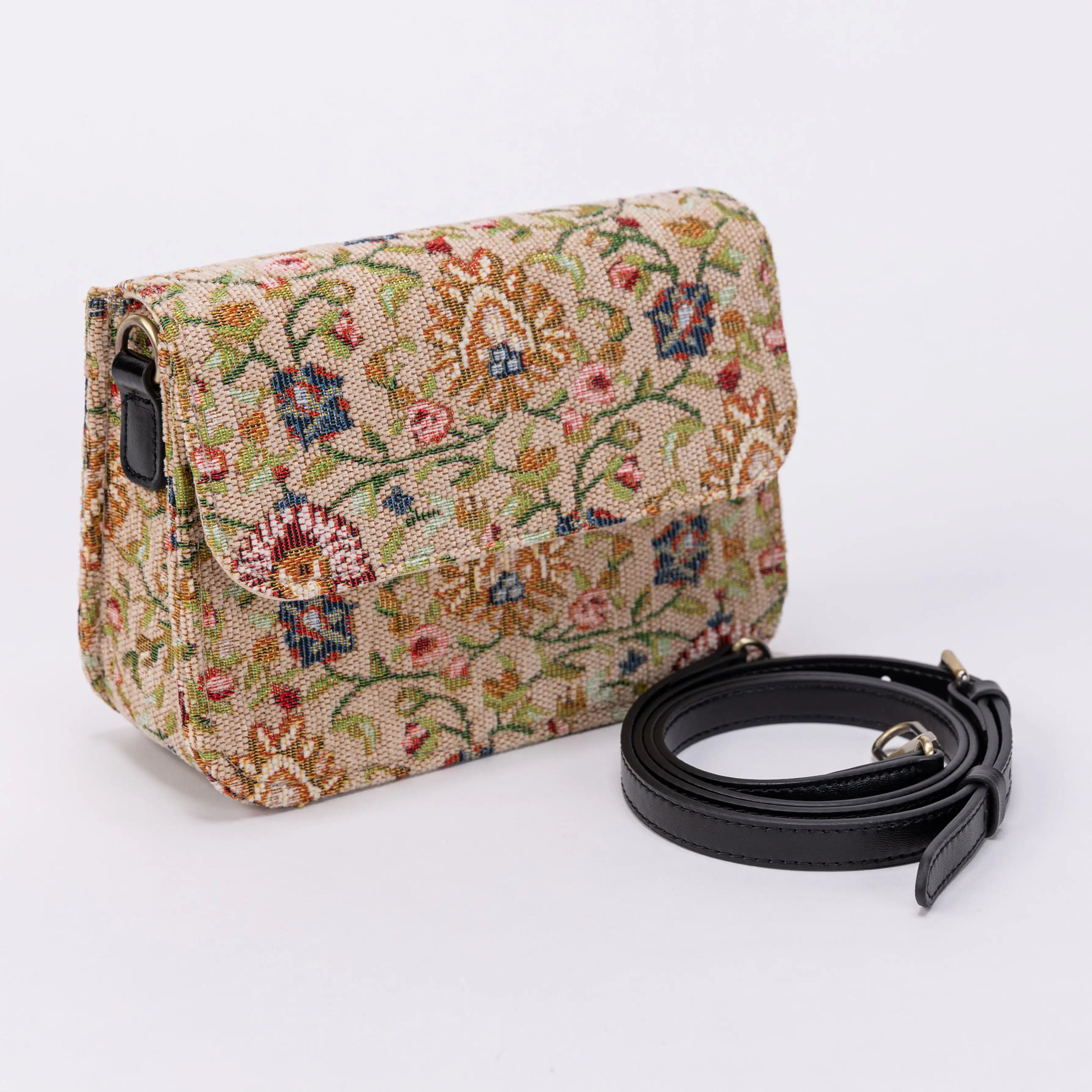 Oriental Beige Flap Crossbody Bag of America with shoulder strap