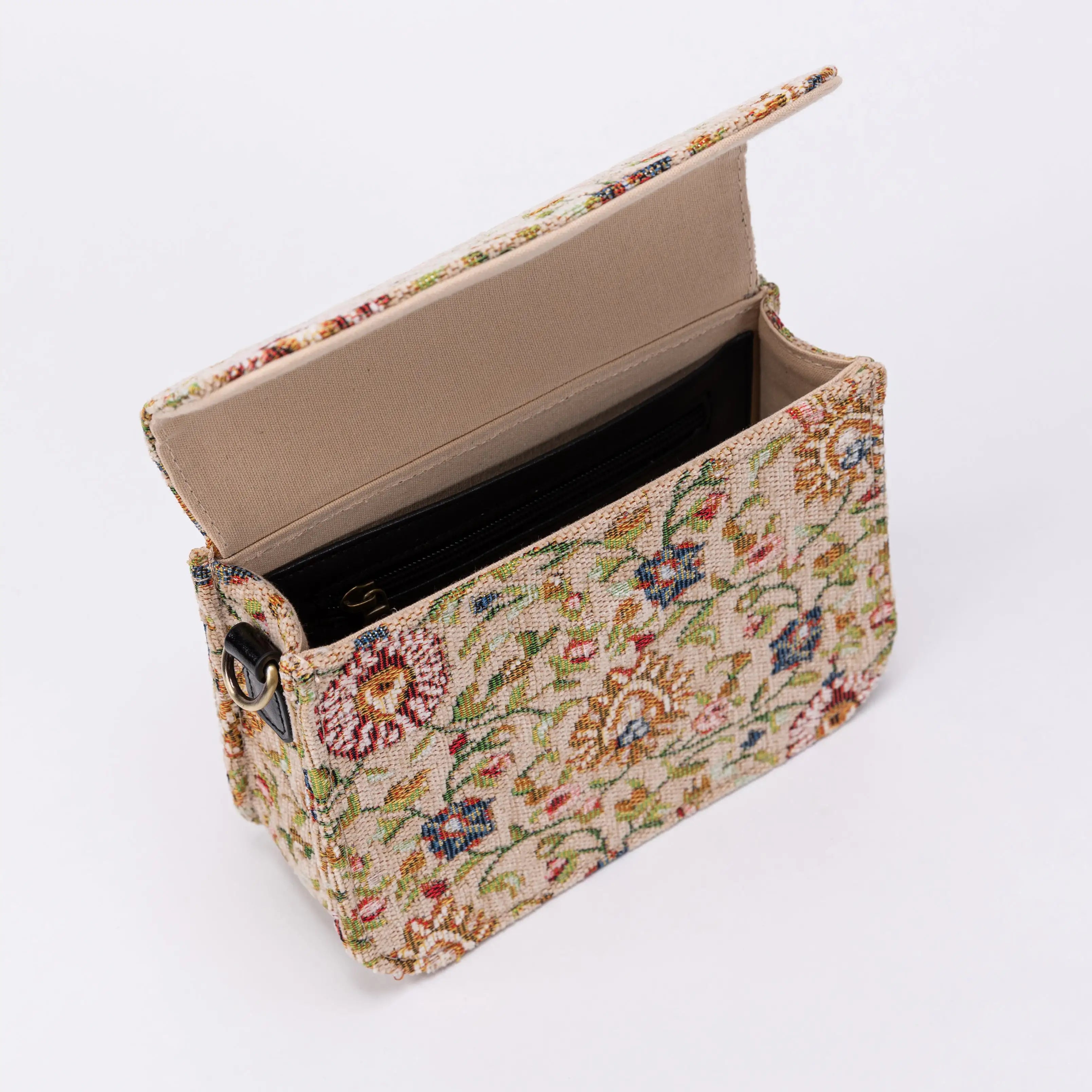 Oriental Beige Flap Crossbody Bag of America opening