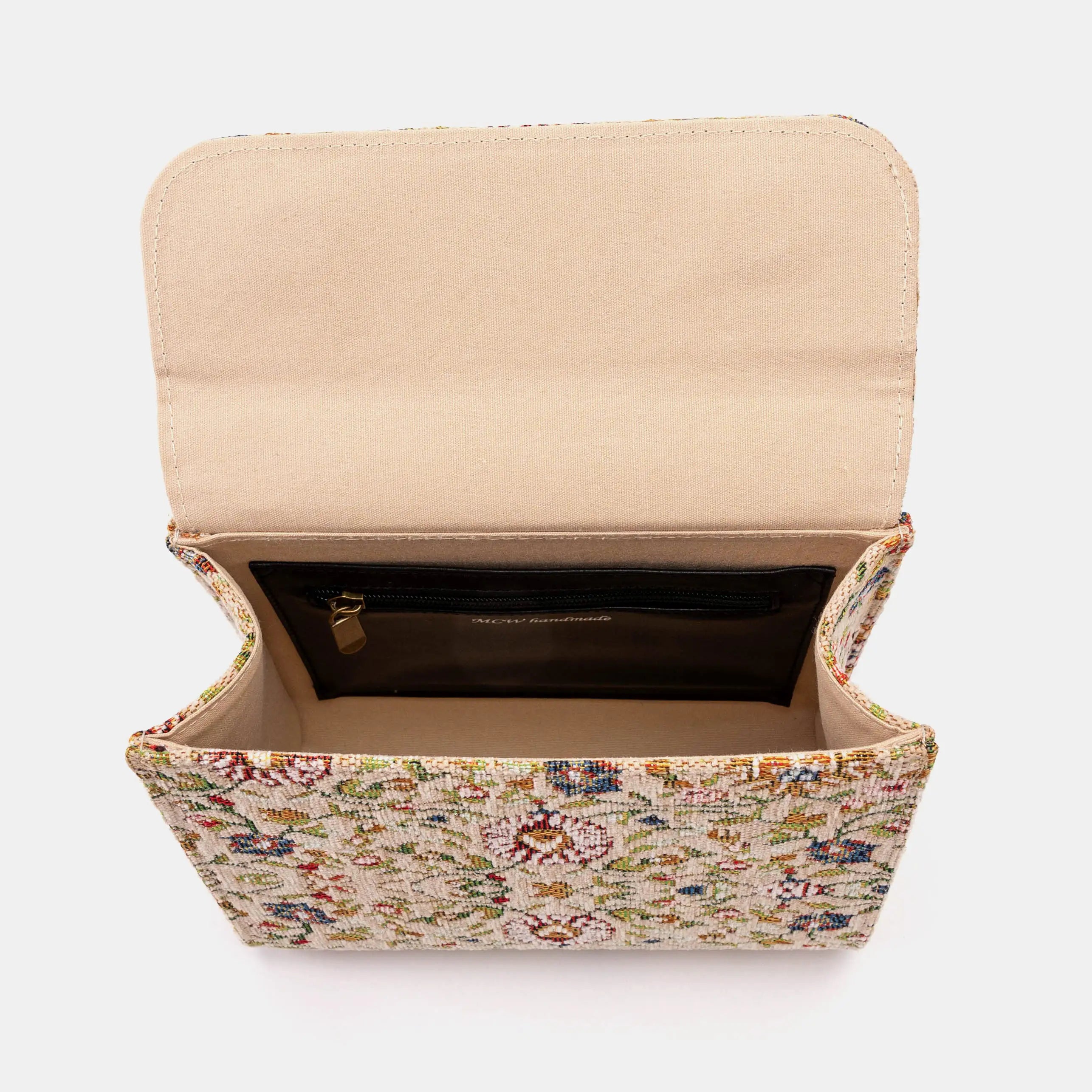 Oriental Beige Flap Satchel Carpetbag of America inside