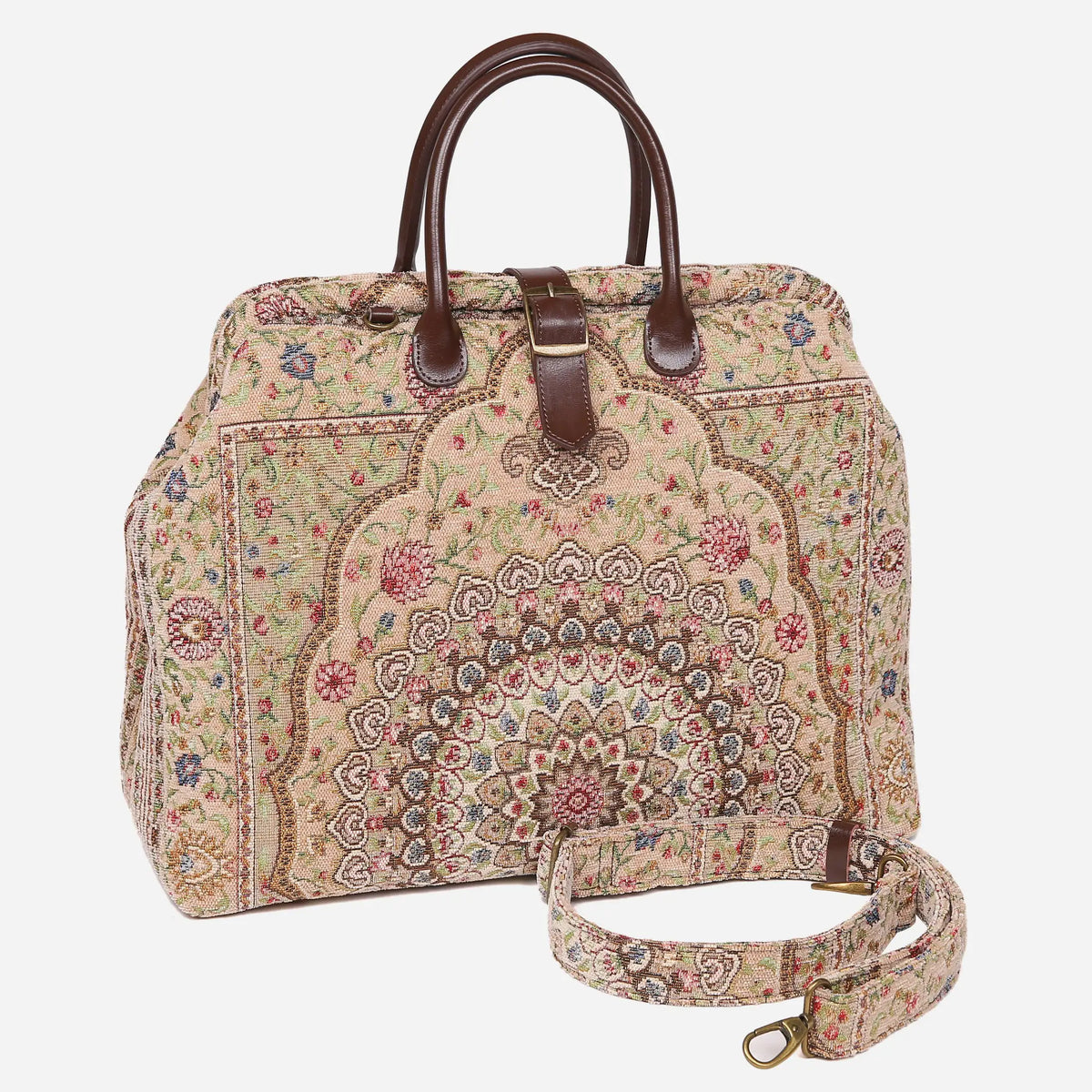 Oriental Beige Mary Poppins Weekender Carpetbag of America with shoulder strap