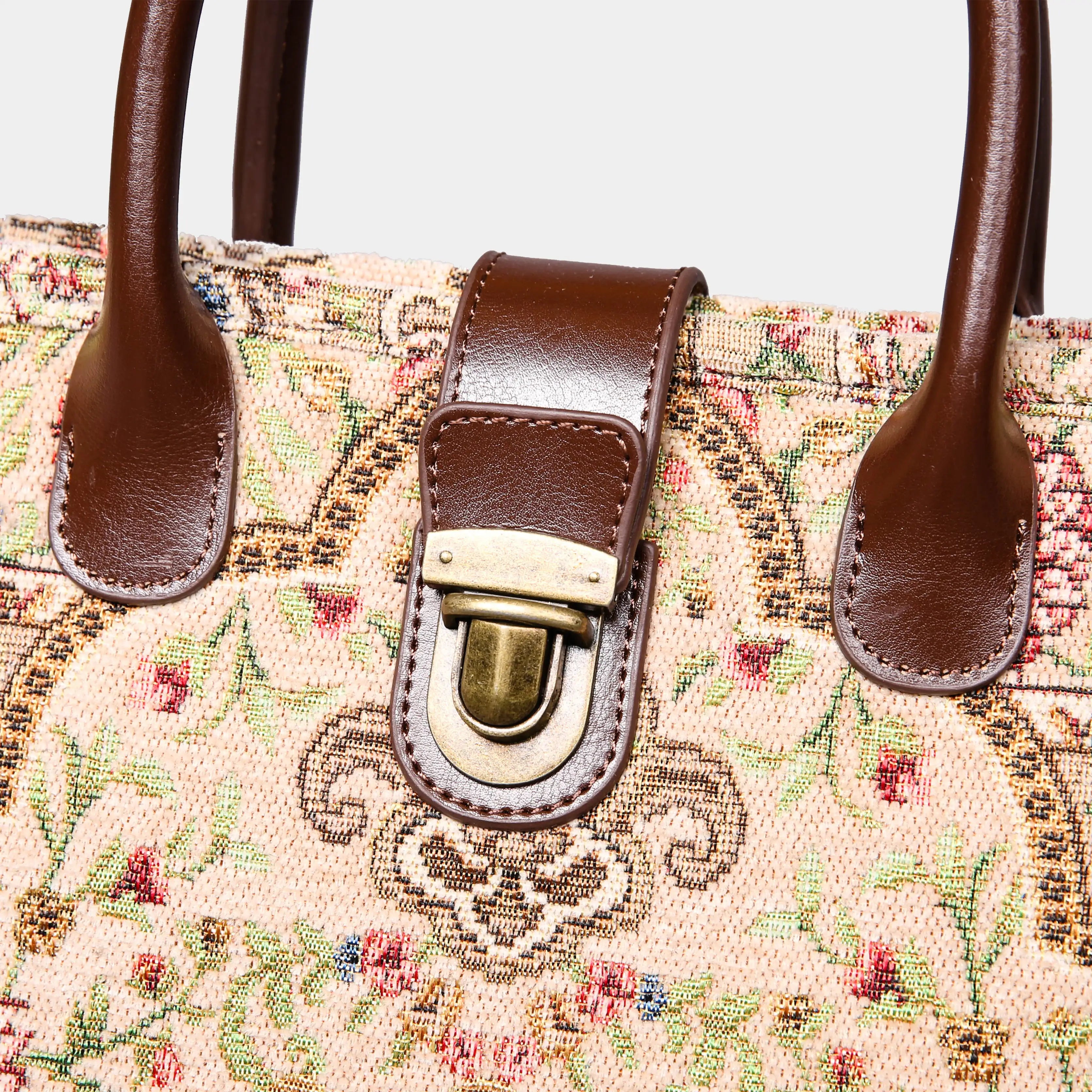 Oriental Beige Tuck Lock Carpet Satchel carpet bag MCW Handmade of America closure