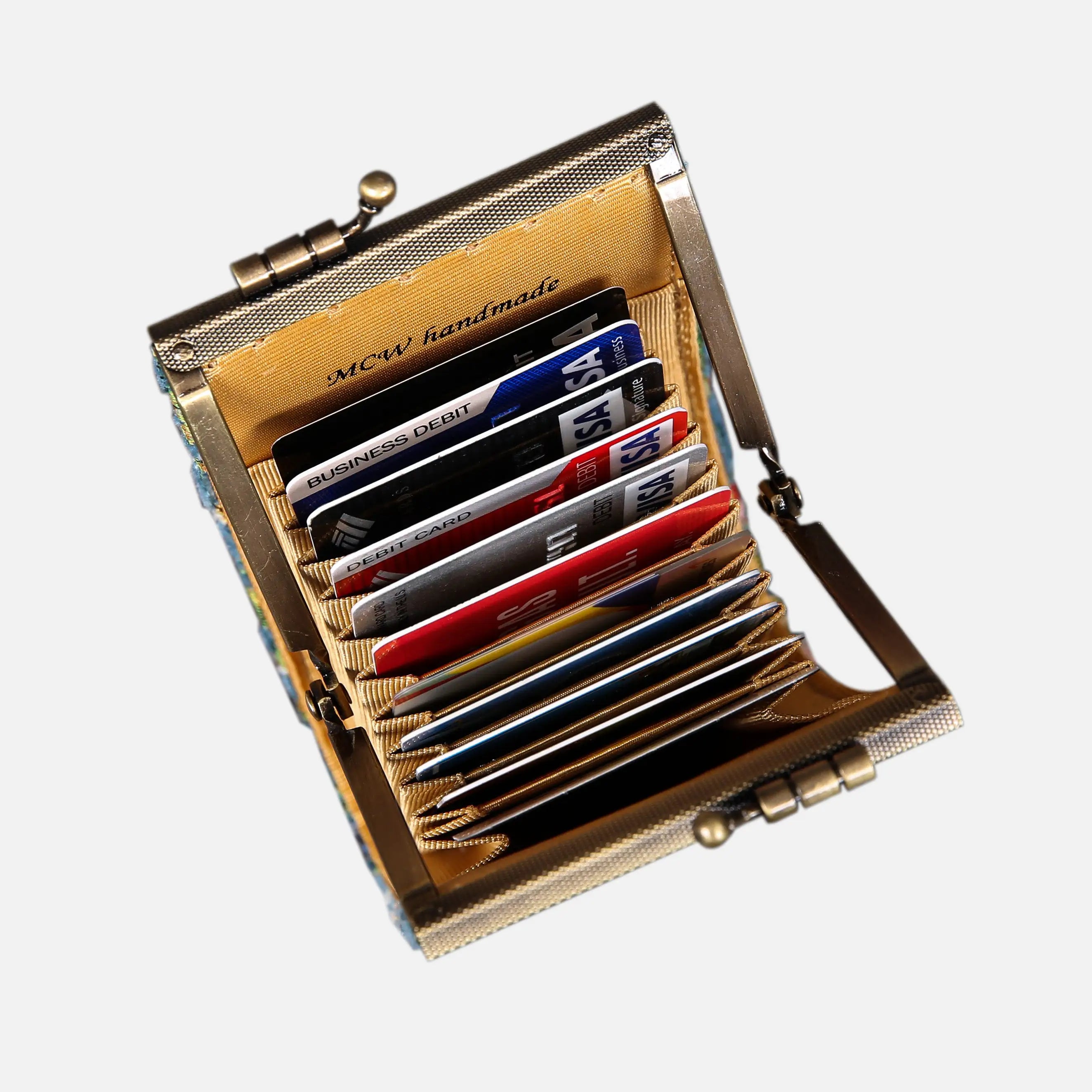Oriental Light Blue Card Wallet  of America 11 slots in use