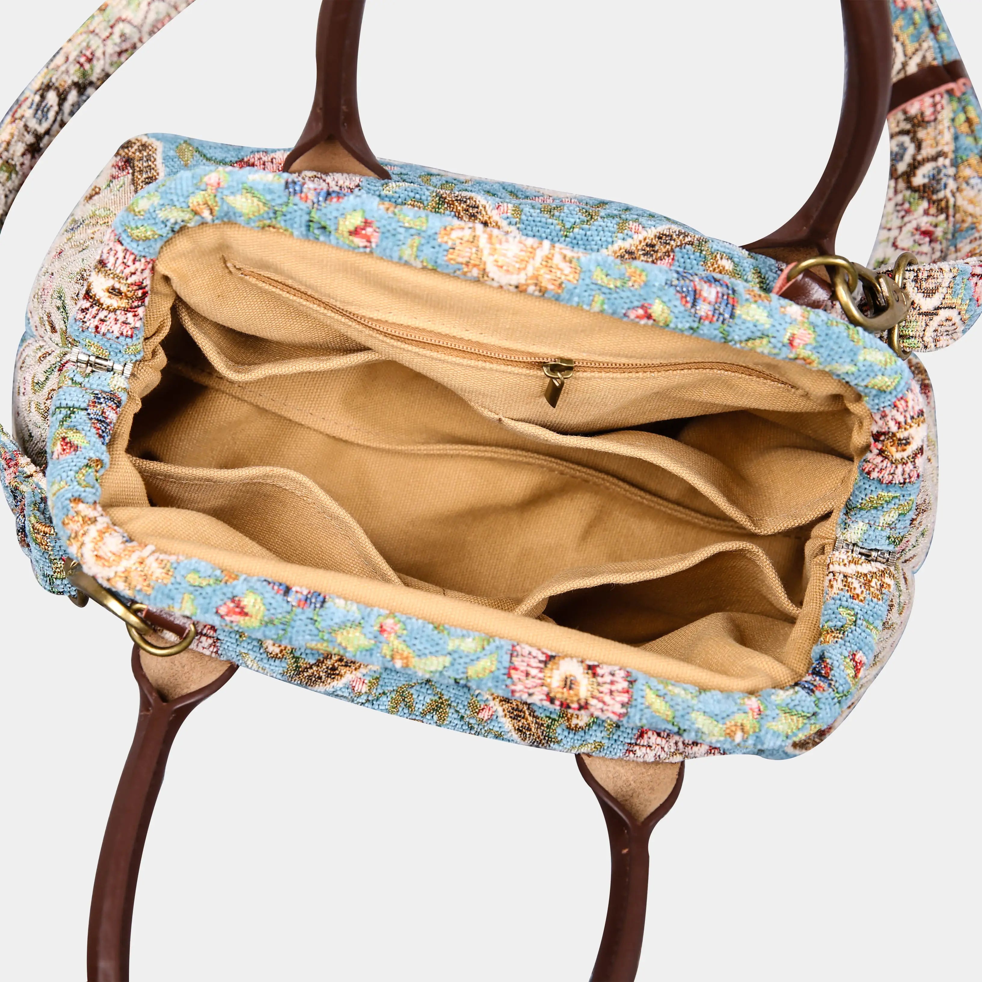 Oriental Blue Carpet Satchel Carpetbag of America open