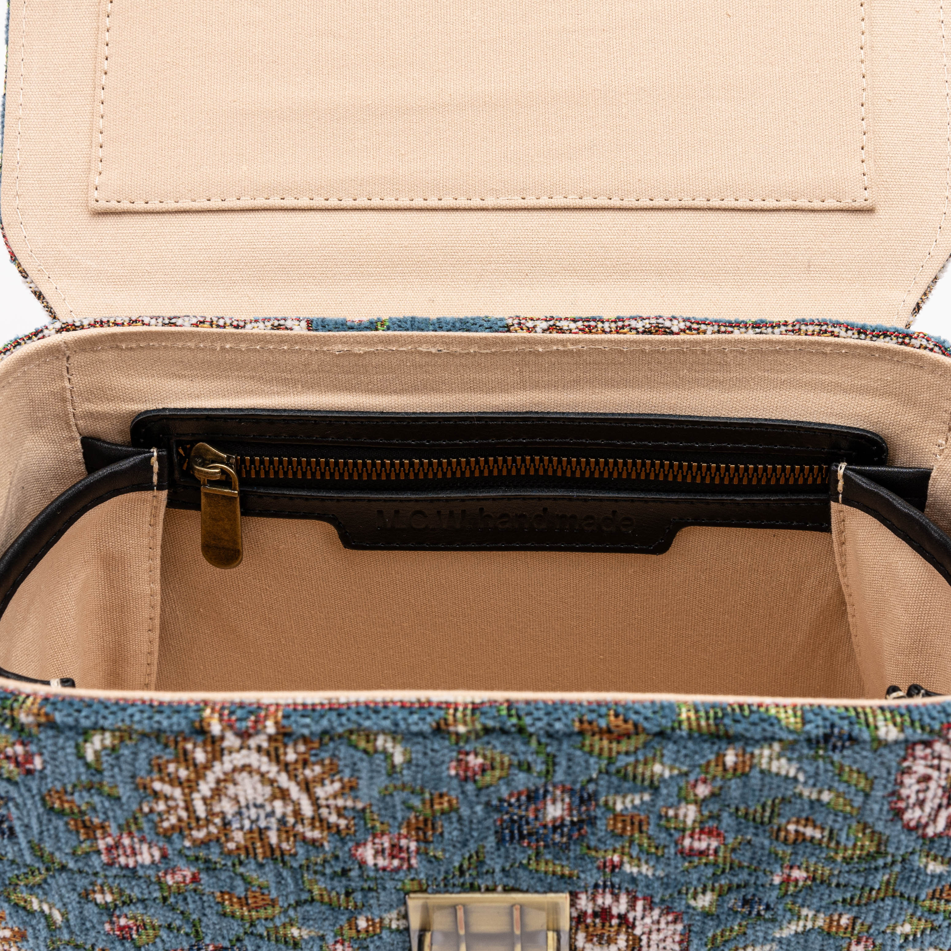 Oriental Blue Clara Medium Train Case Purse iof America inside pocket