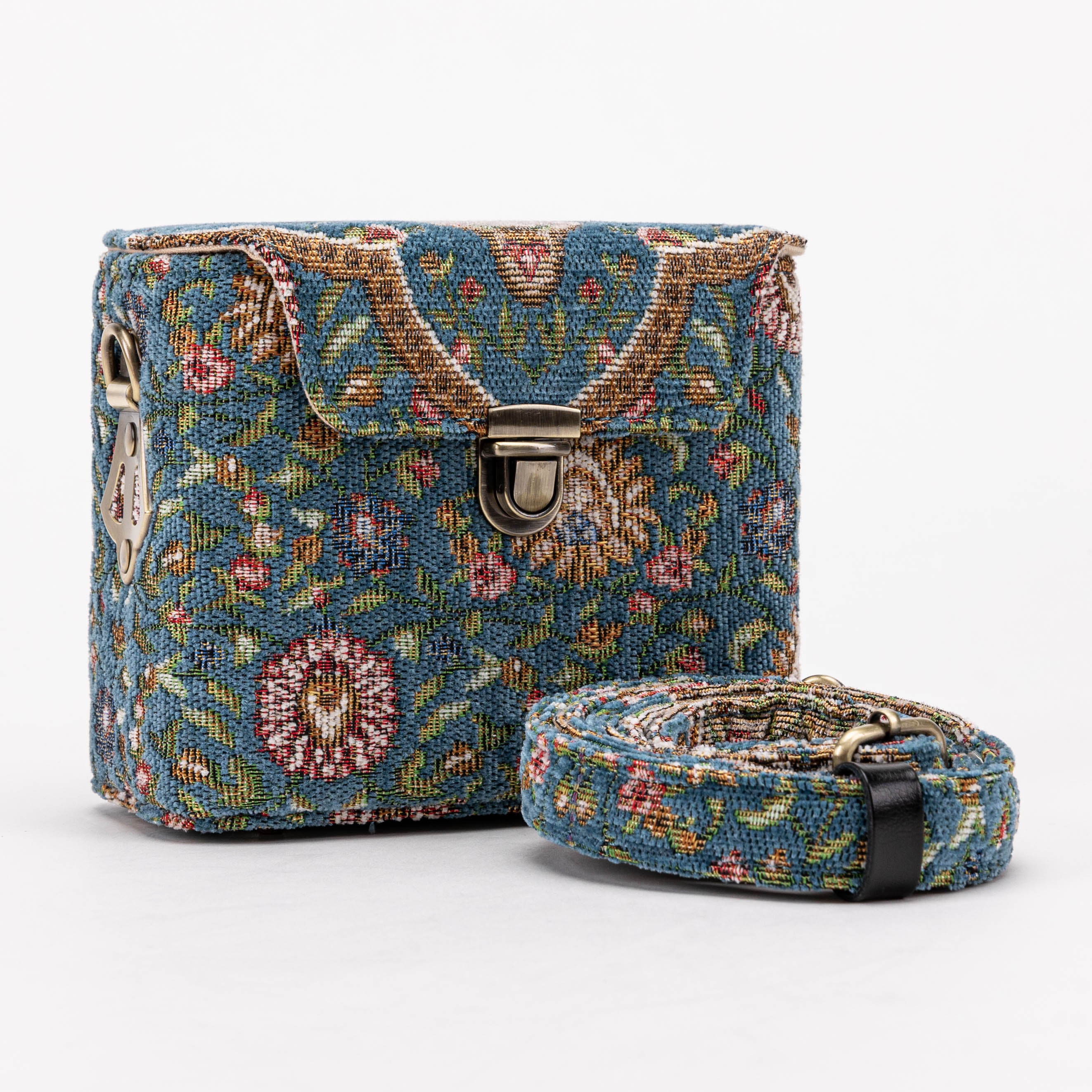 Oriental Blue Emma Small Train Case Crossbody with shoulder strap