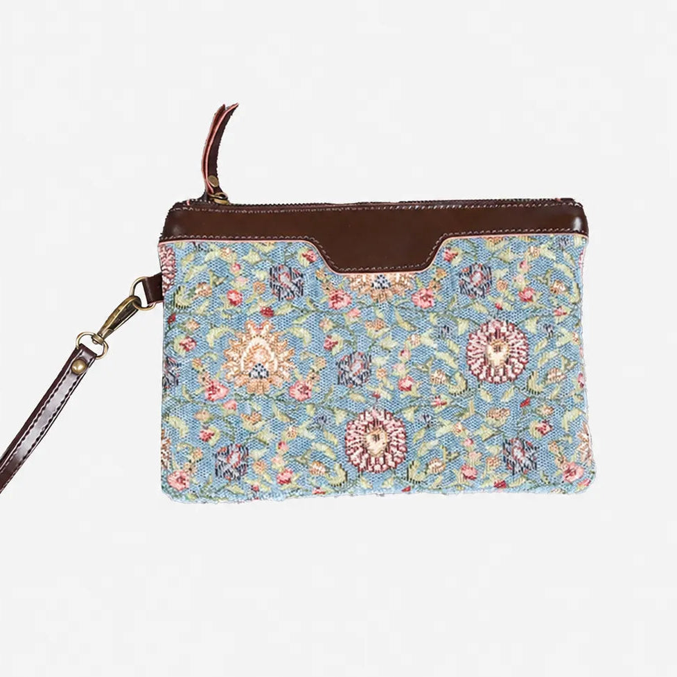 Oriental Blue Wristlet Clutch carpet bag MCW Handmade overview