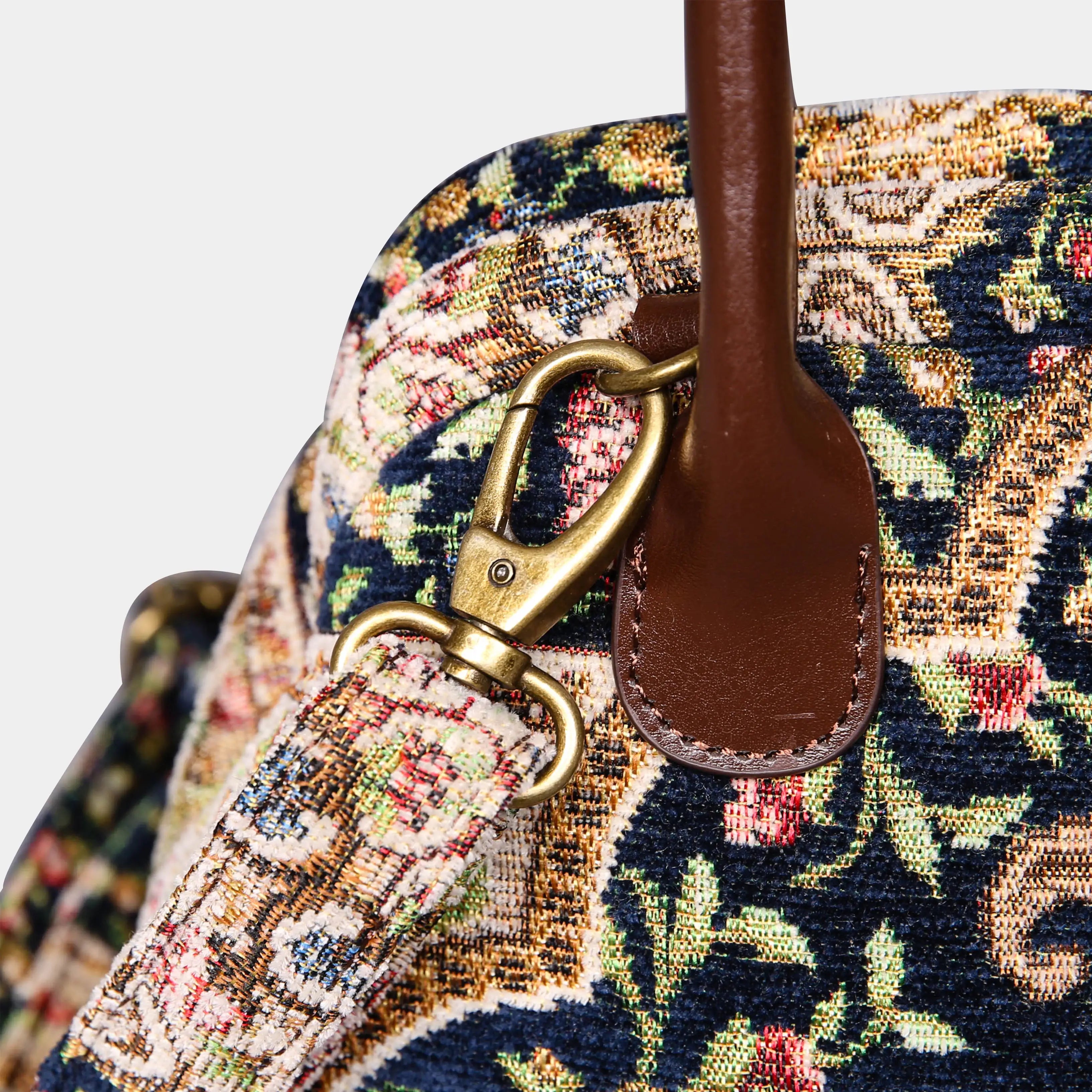 Oriental Navy Carpet Satchel carpet bag MCW Handmade of America buckle