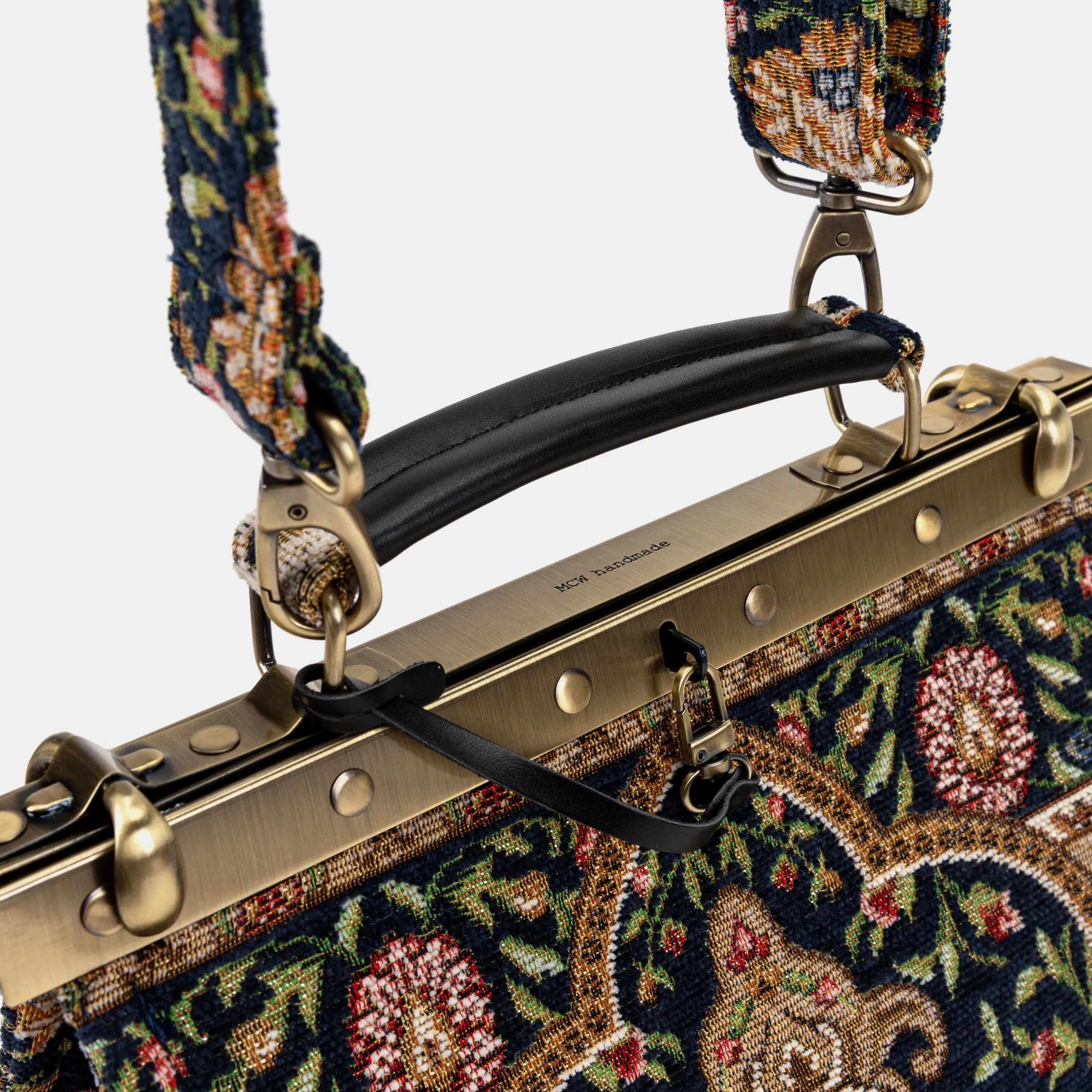 Oriental Navy Cecile Carpet Purse Gladstone Bag of America handle
