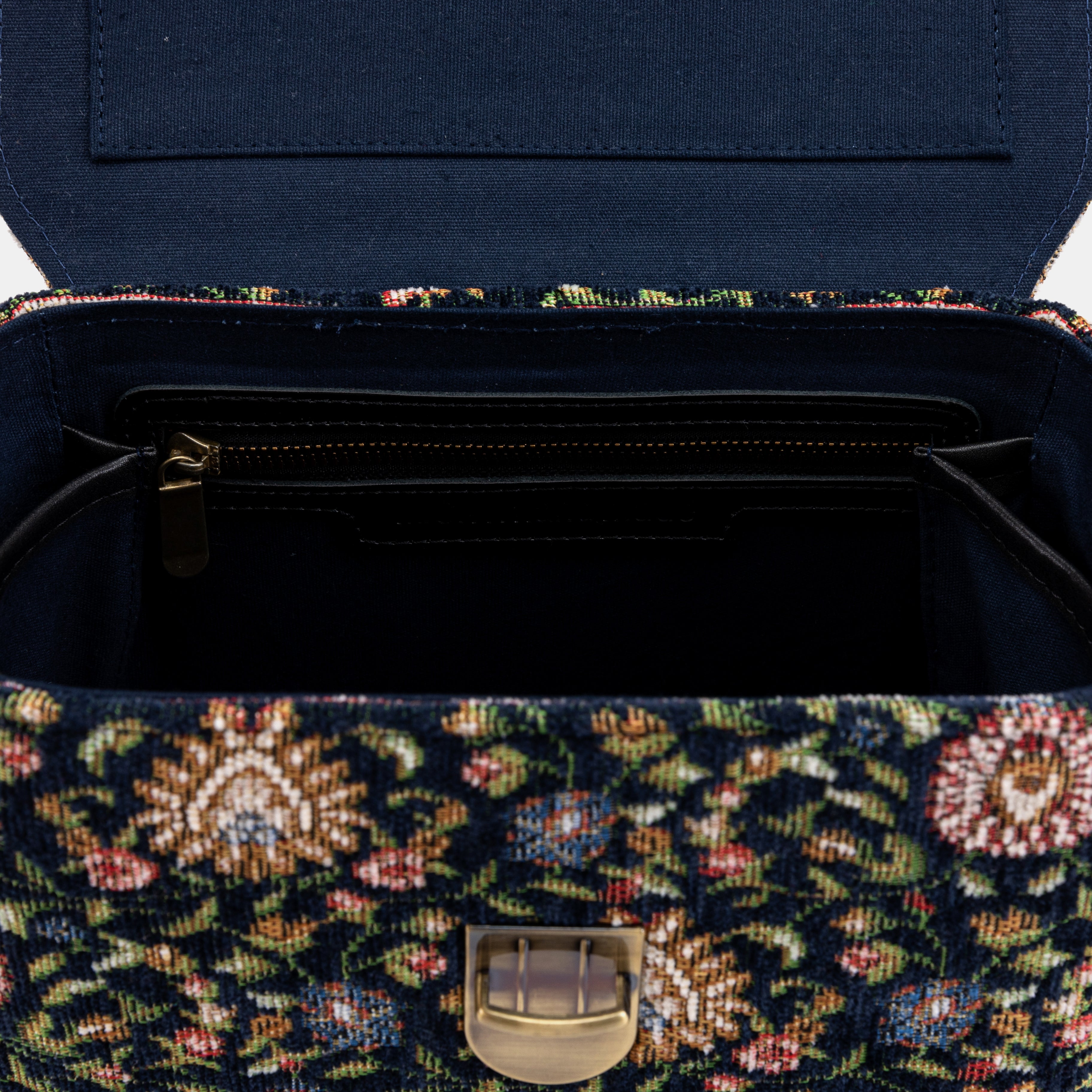 Oriental Navy Clara Medium Train Case Purse iof America inside pocket