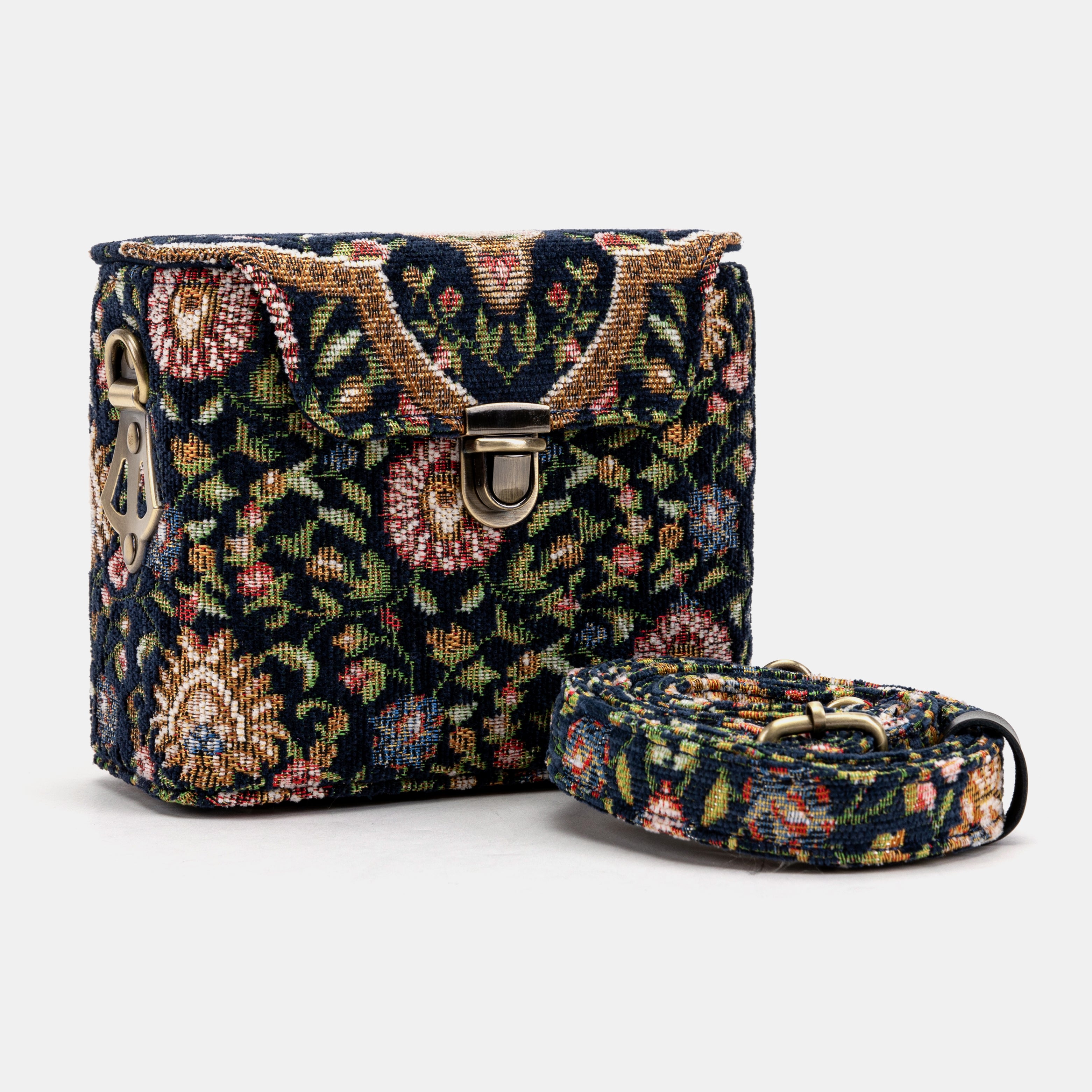 Oriental Navy Emma Small Train Case Crossbody with strap