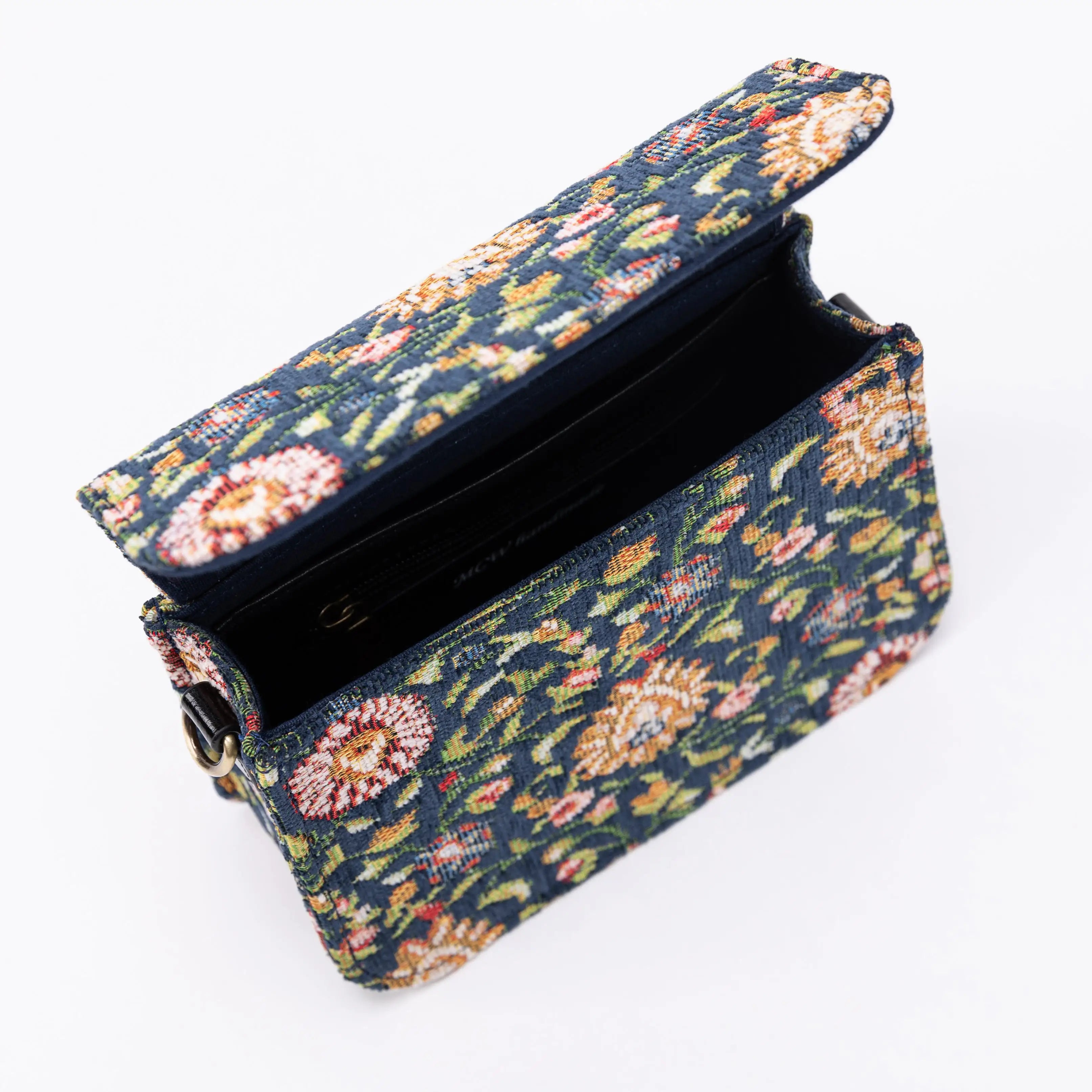 Oriental Navy Flap Crossbody Bag  Diagonally of America opening