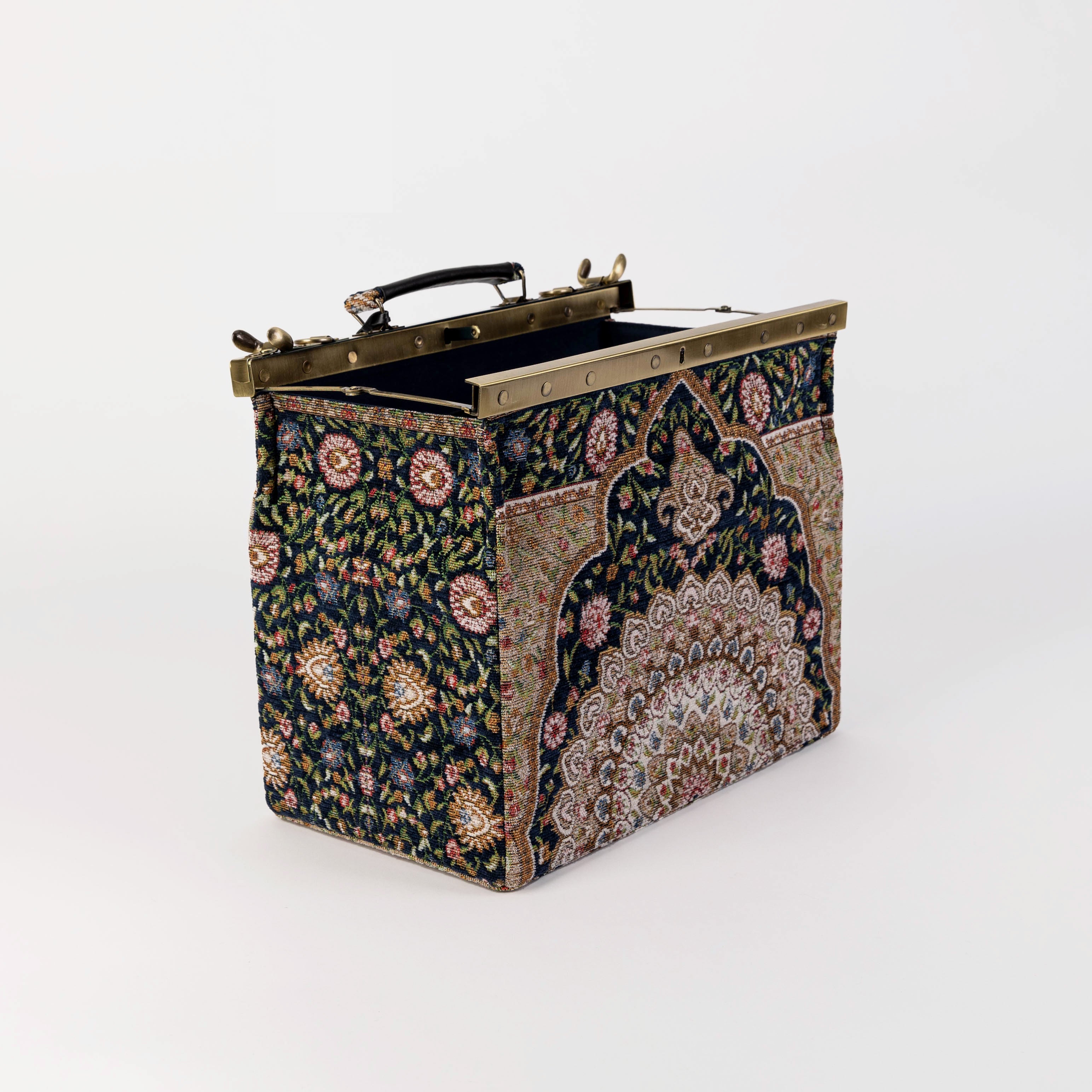 Oriental Navy Genevieve Carpet Gladstone Bag of America open and stand