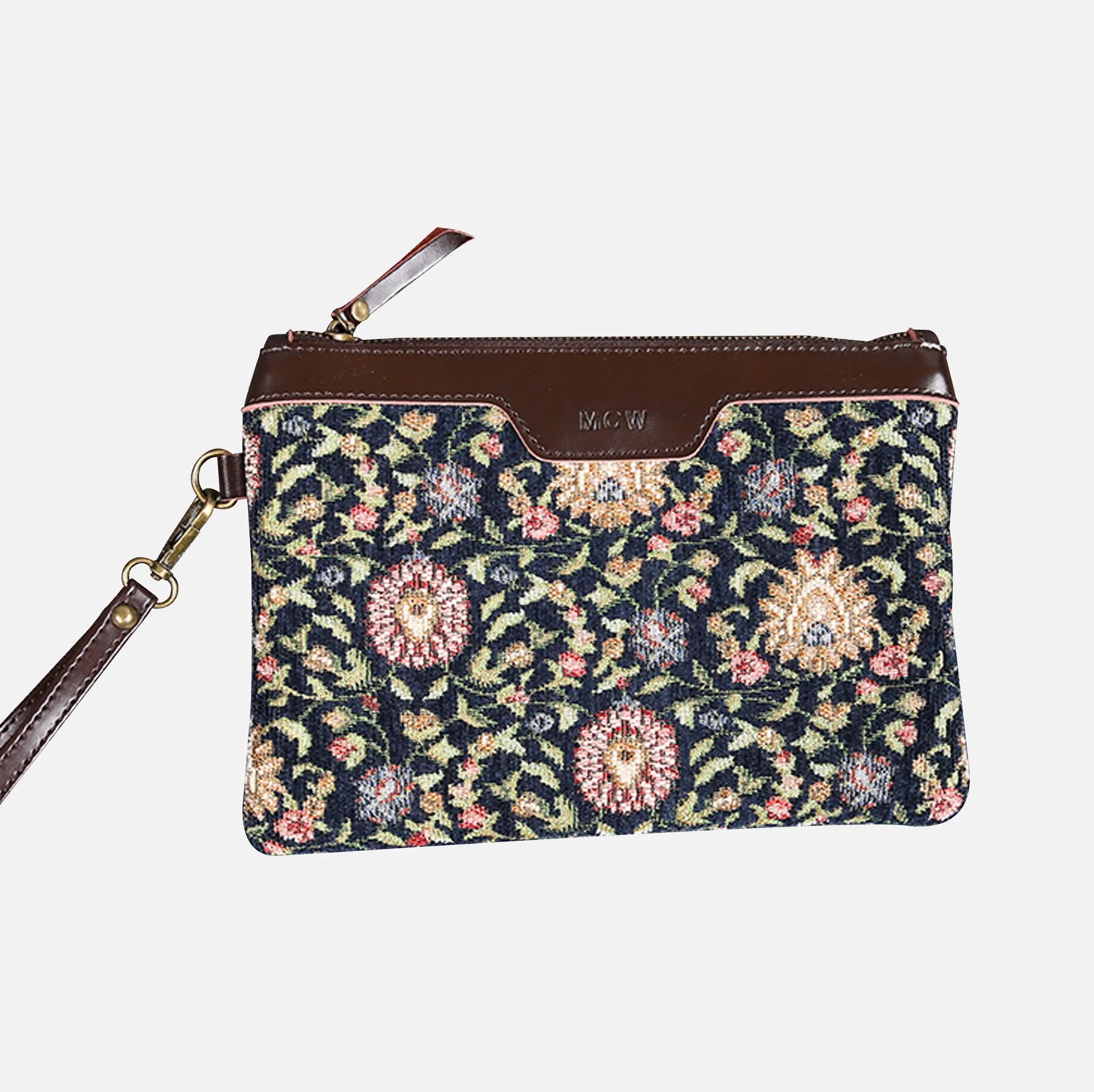 Oriental Navy Wristlet Clutch carpet bag MCW Handmade