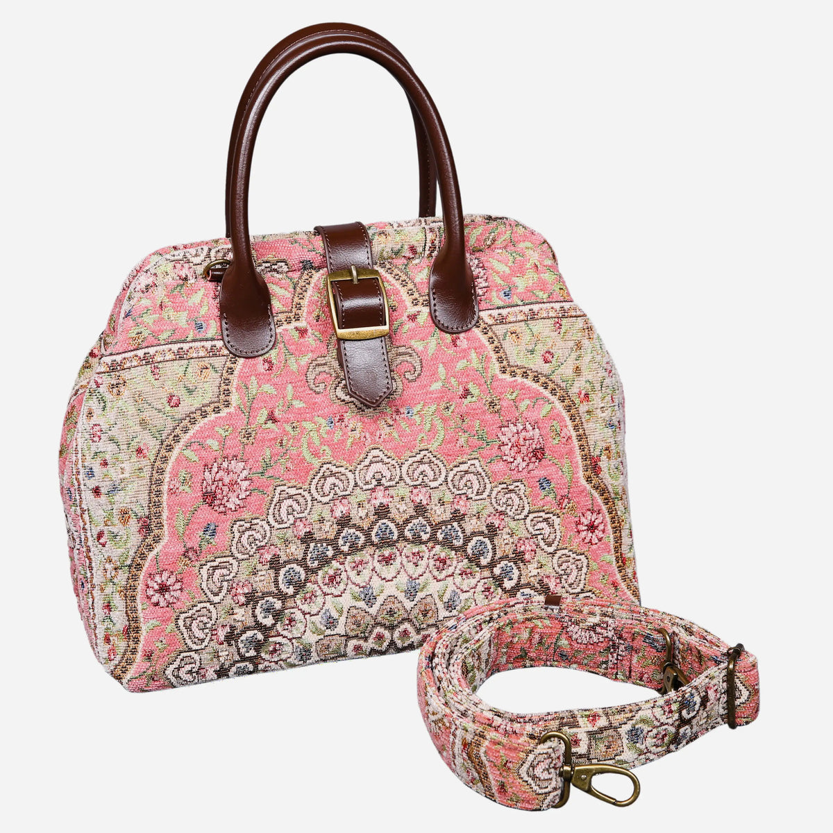 Oriental Pink Carpet Handbag Purse carpet bag MCW Handmade with shoulder strap
