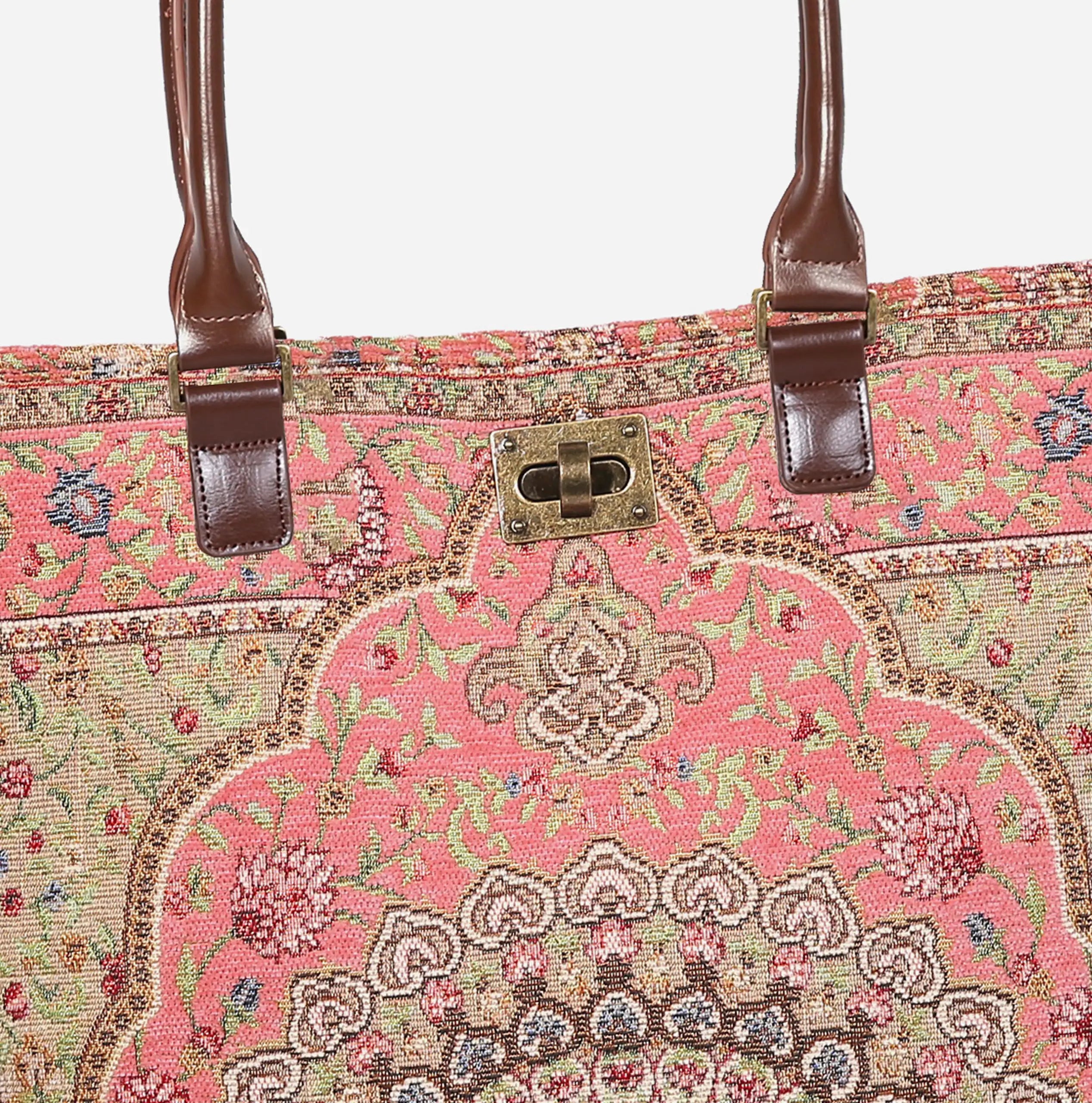 Oriental Pink Carpet Tote Shopper Carpetbag of America closure