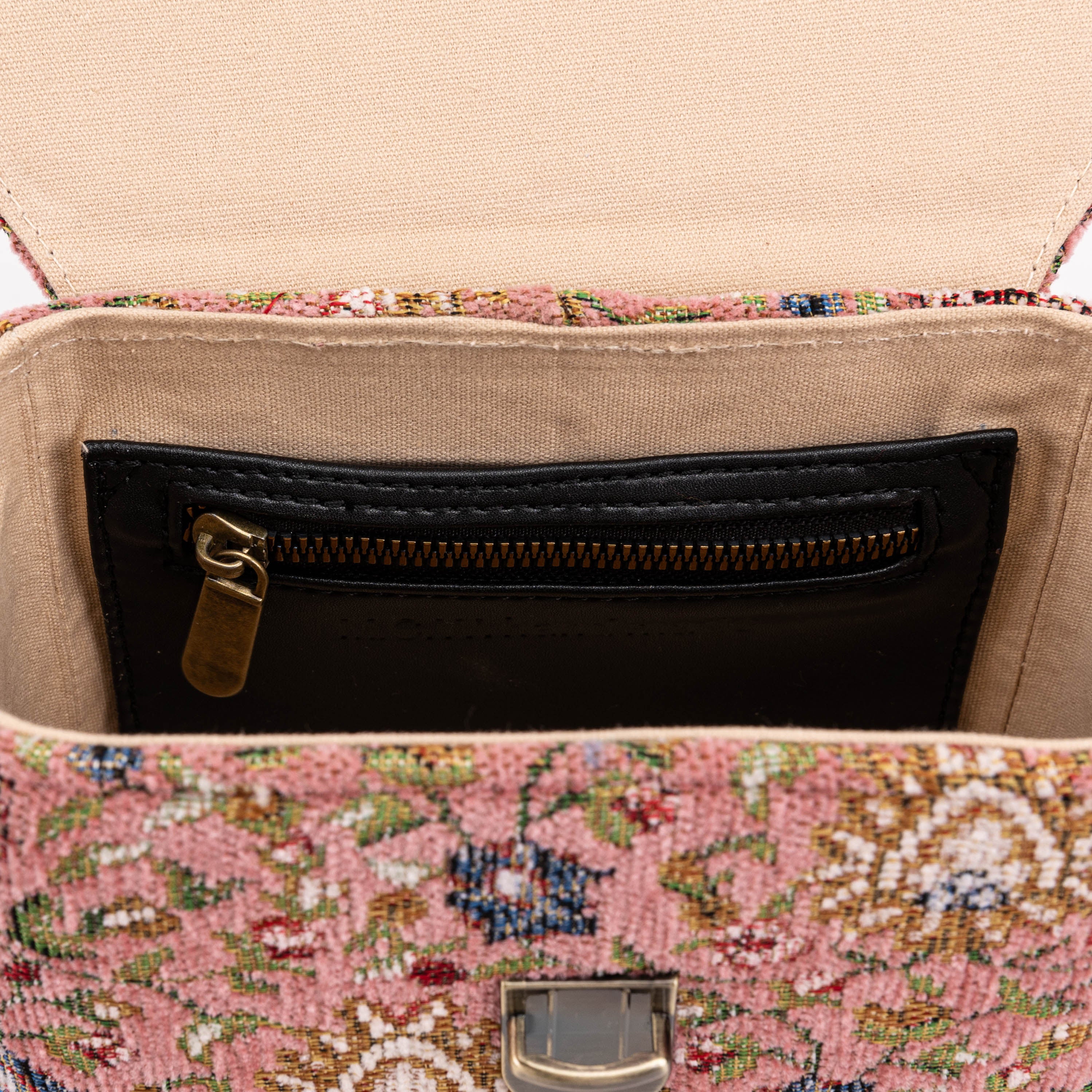 Oriental Pink Emma Small Train Case Crossbody of America inside