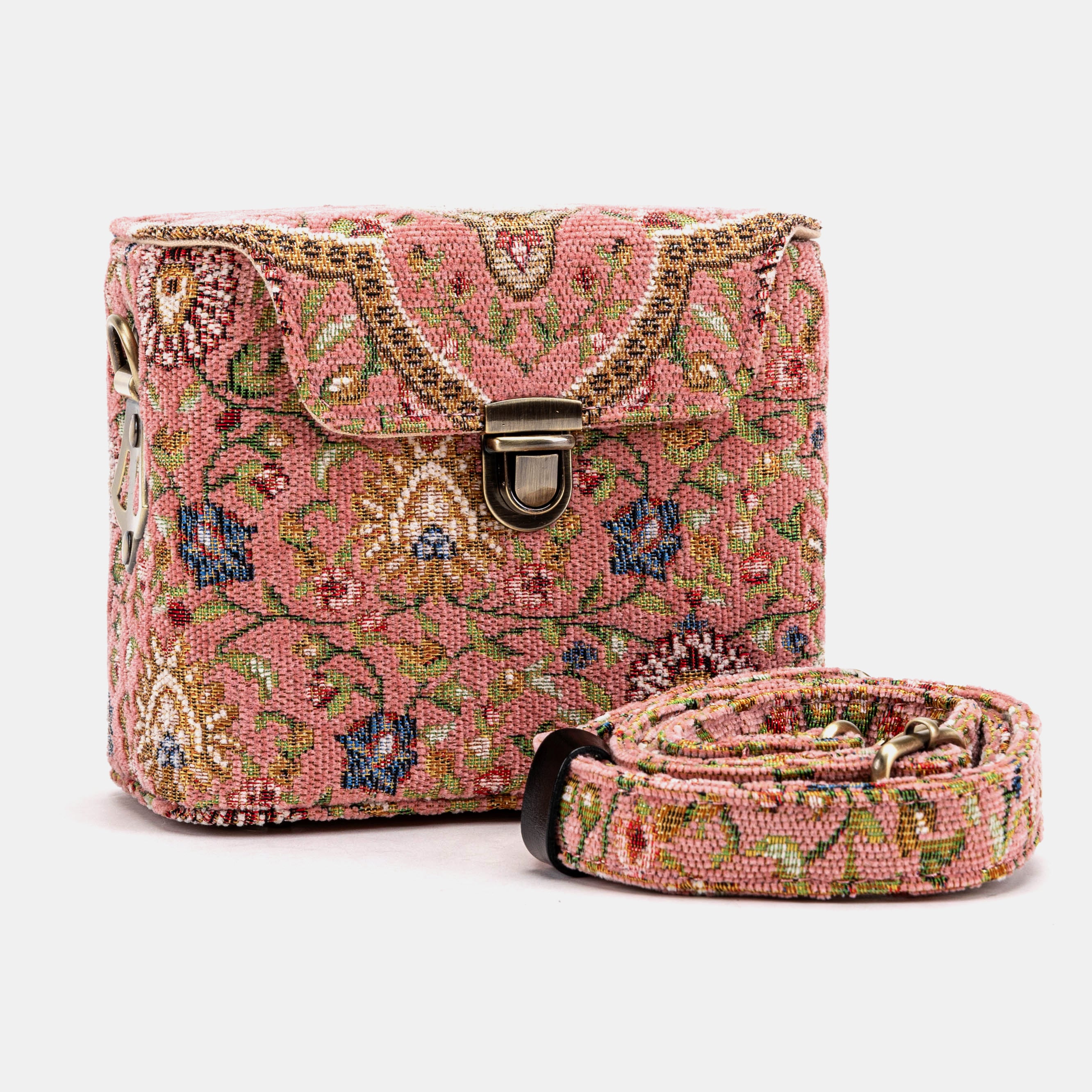 Oriental Pink Emma Small Train Case Crossbody of America with shoulder strap