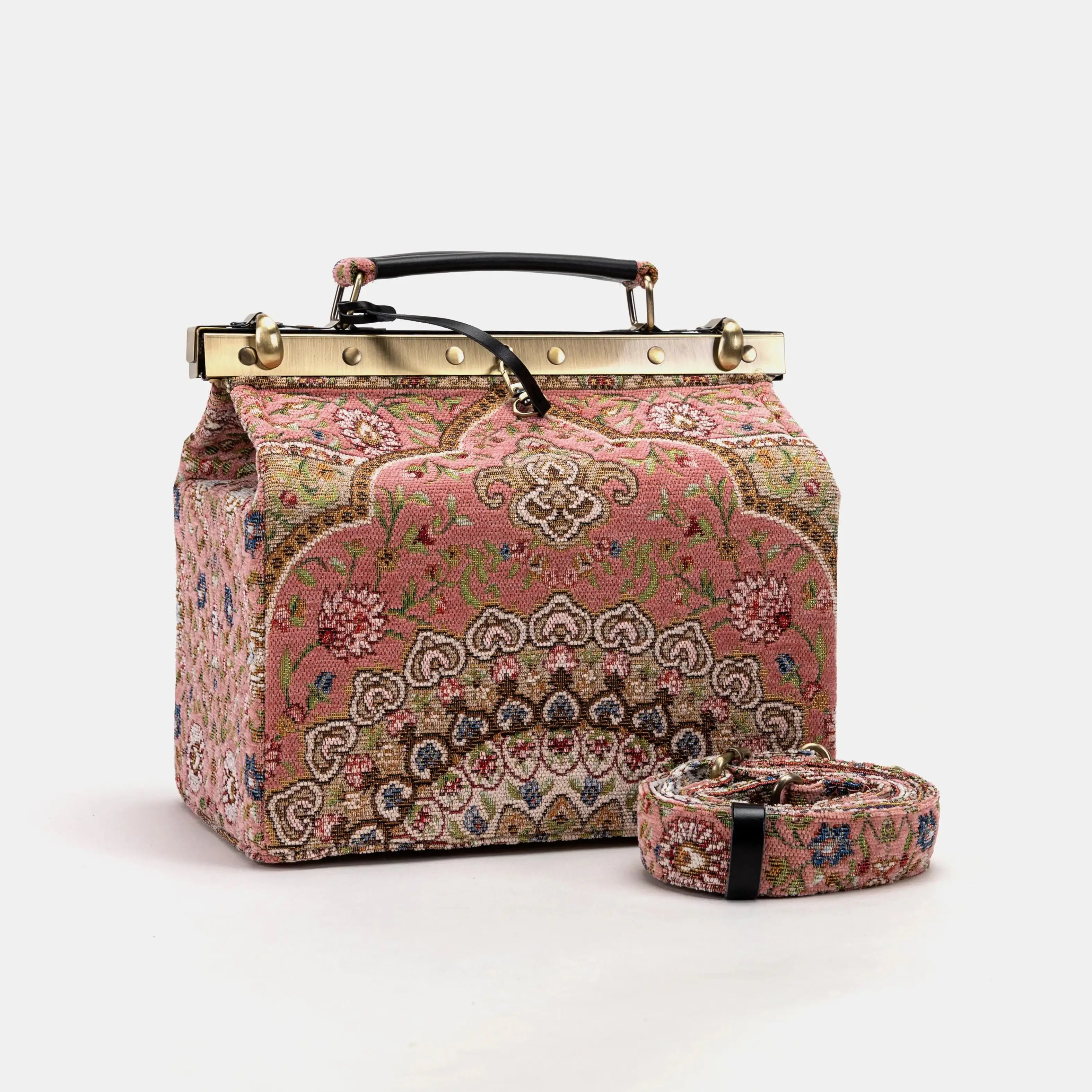 Oriental Pink Vivienne Carpet Purse Gladstone Bag of America with shoulder strap