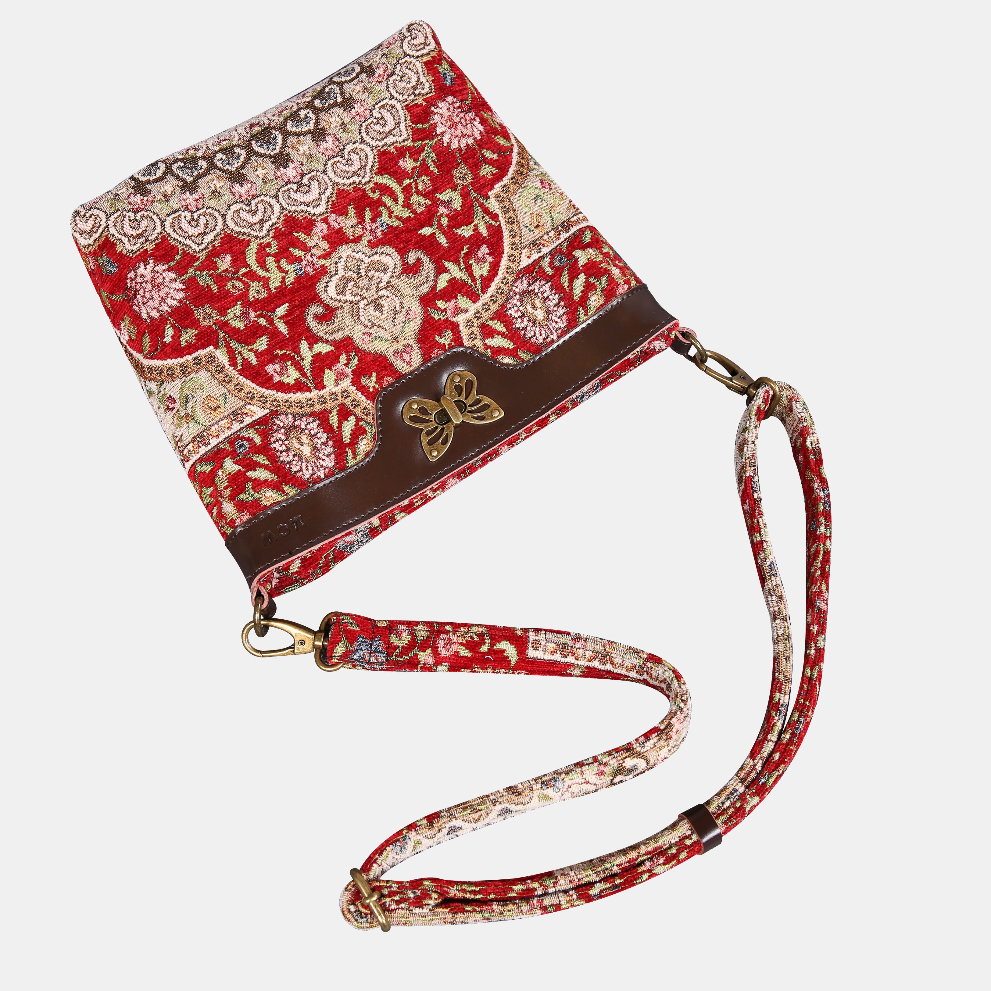 Oriental Wine Carpet Crossbody Bag carpet bag MCW Handmade of America lay flat