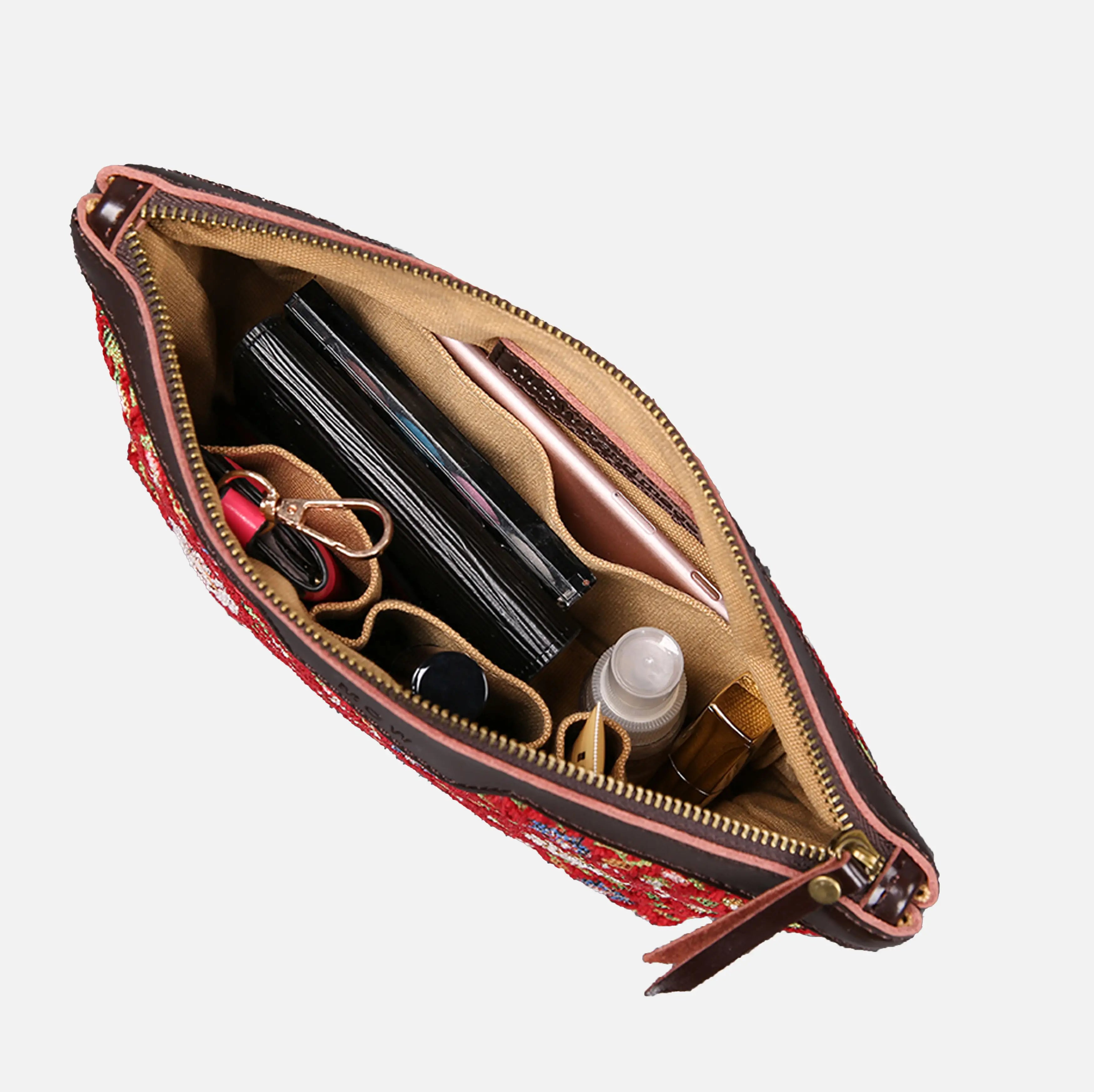 Oriental Wine Carpet Makeup Bag carpet bag MCW Handmade of America in use