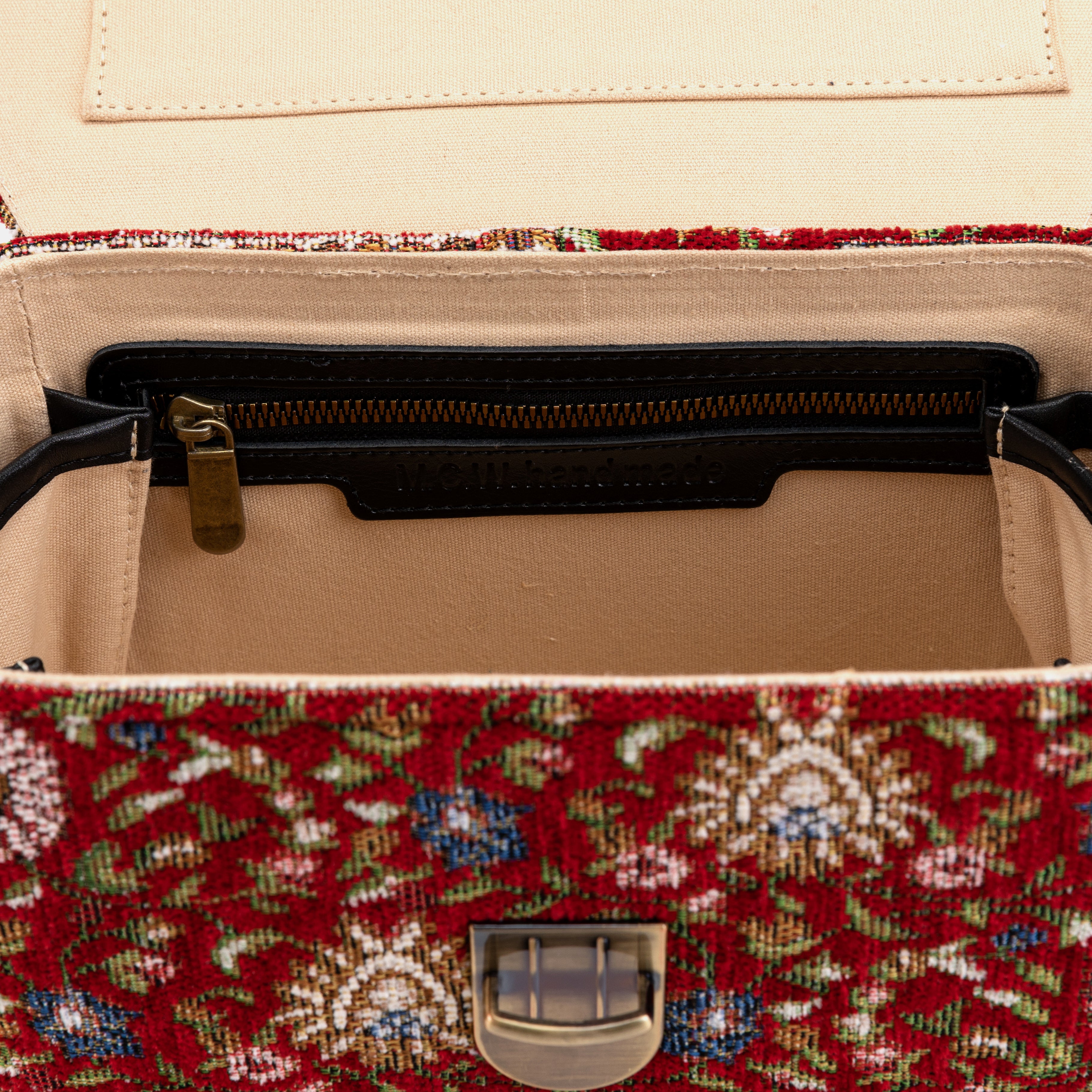 Oriental Red Clara Medium Train Case Purse of America inside pocket