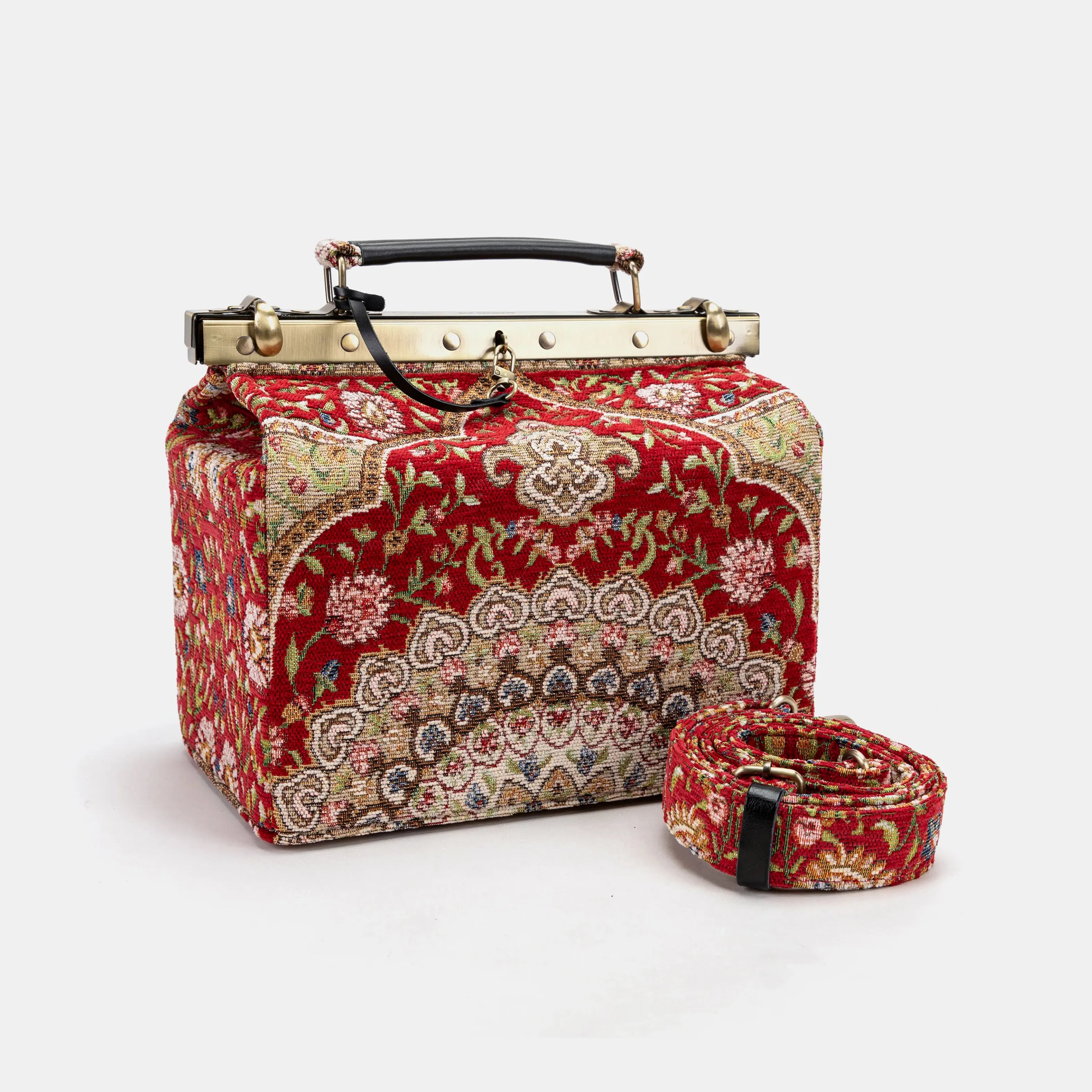 Oriental Red Vivienne Carpet Purse Gladstone Bag of America with shoulder strap